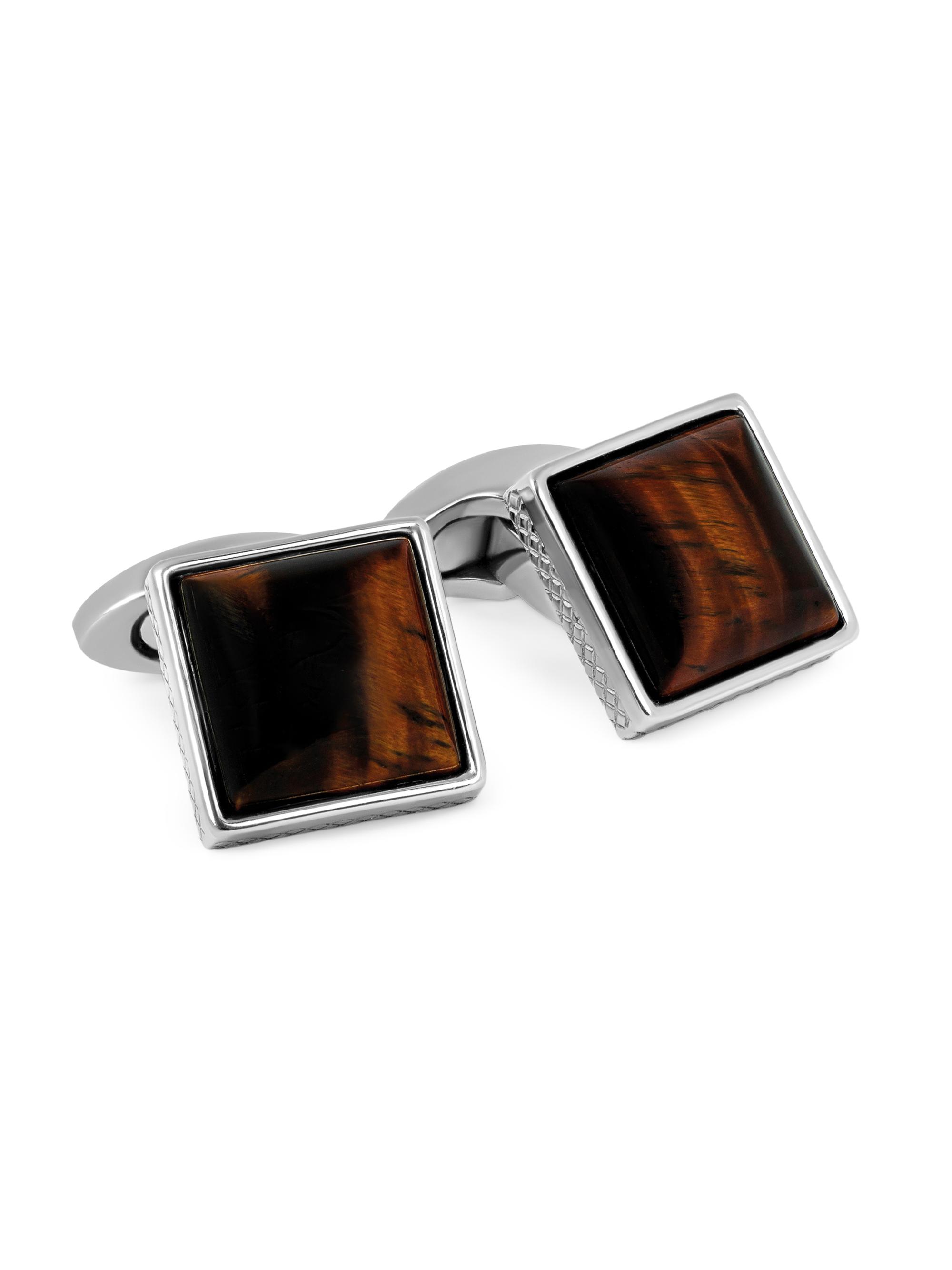 Tateossian Men's Titanium & Red Tiger's Eye Square Cufflinks - Red