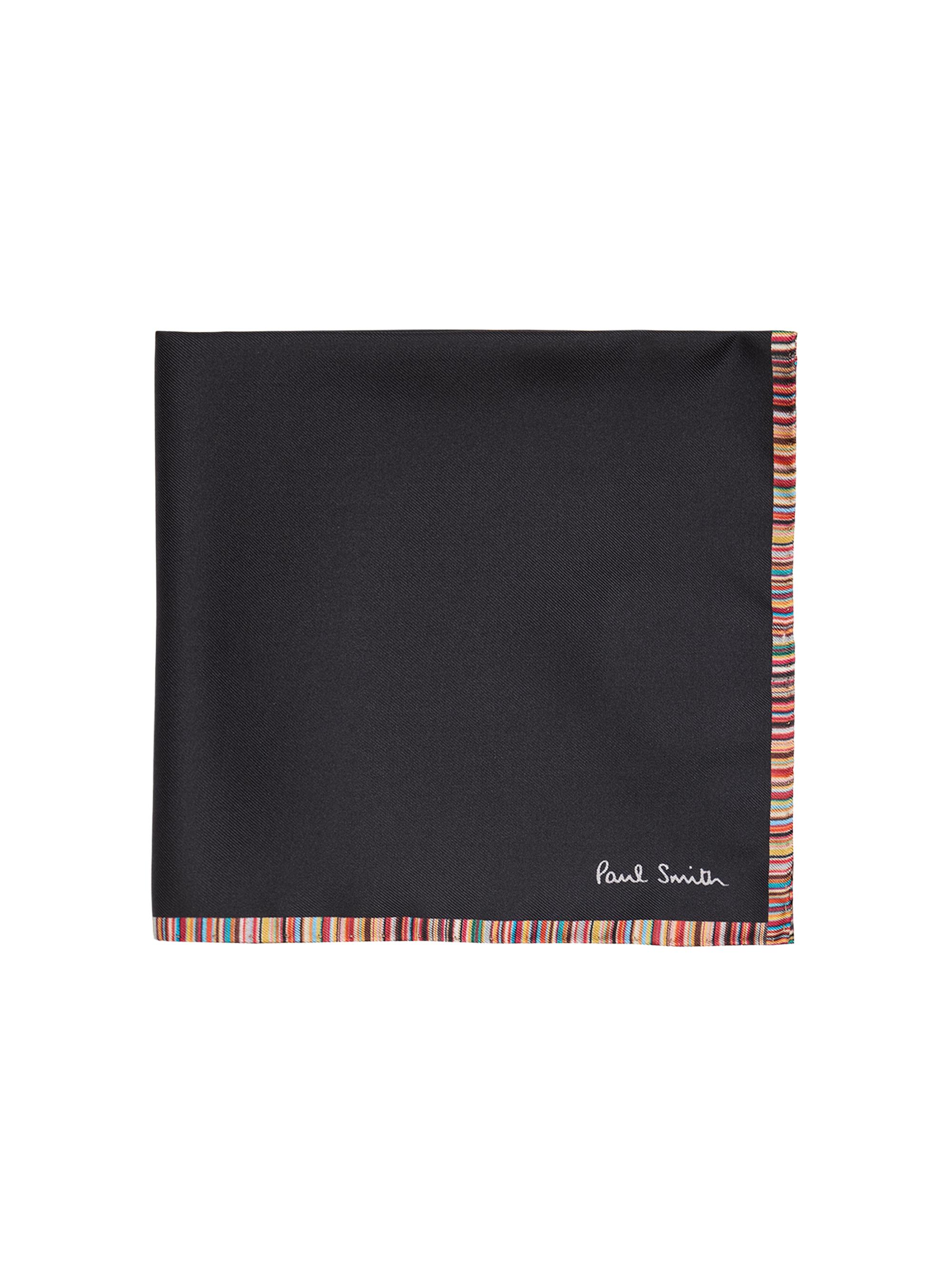 Paul Smith Men's Signature Stripe-Trim Silk Pocket Square - Black