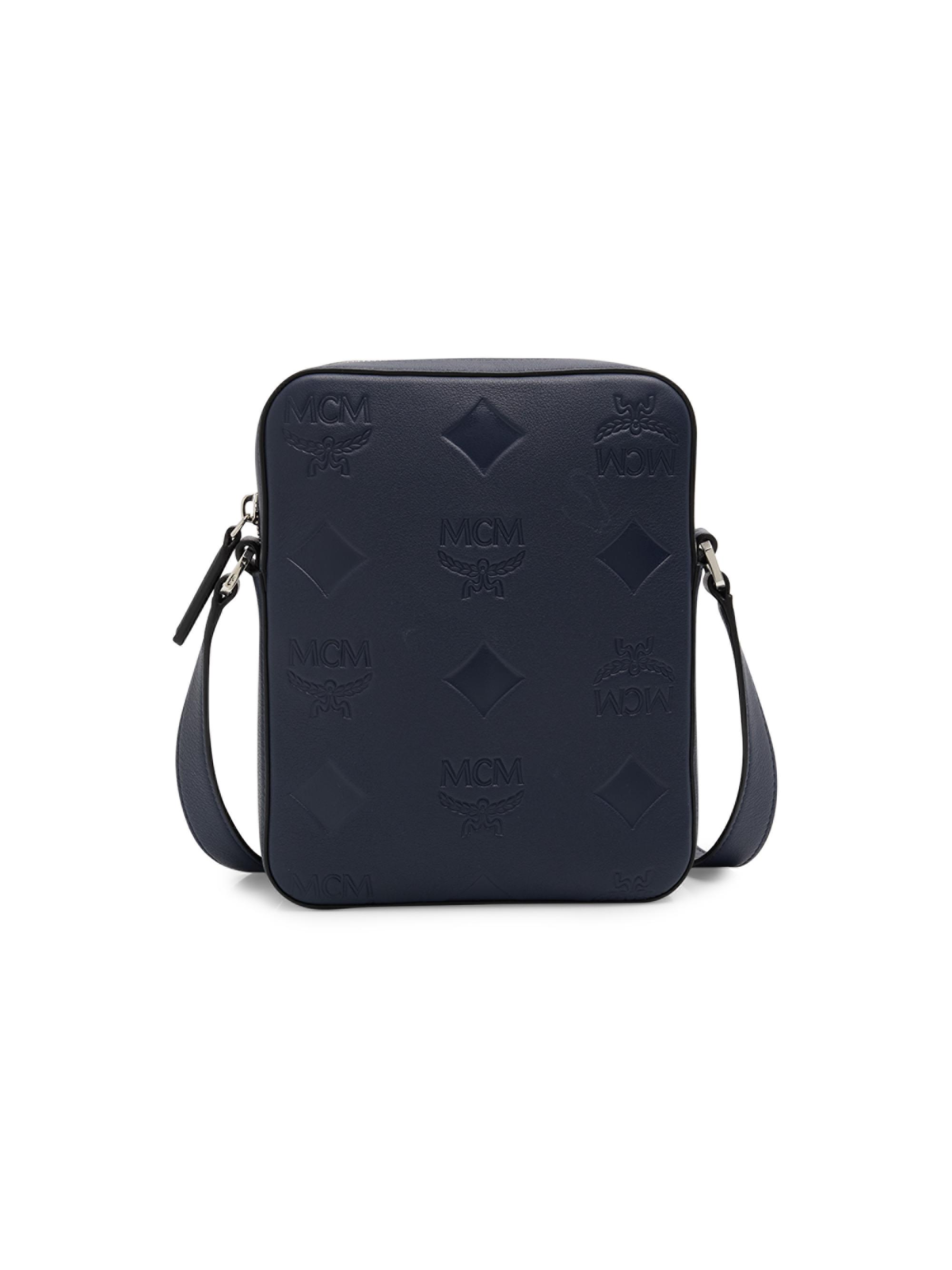 MCM Men's Klassik Monogram-Embossed Leather Crossbody Bag - Navy