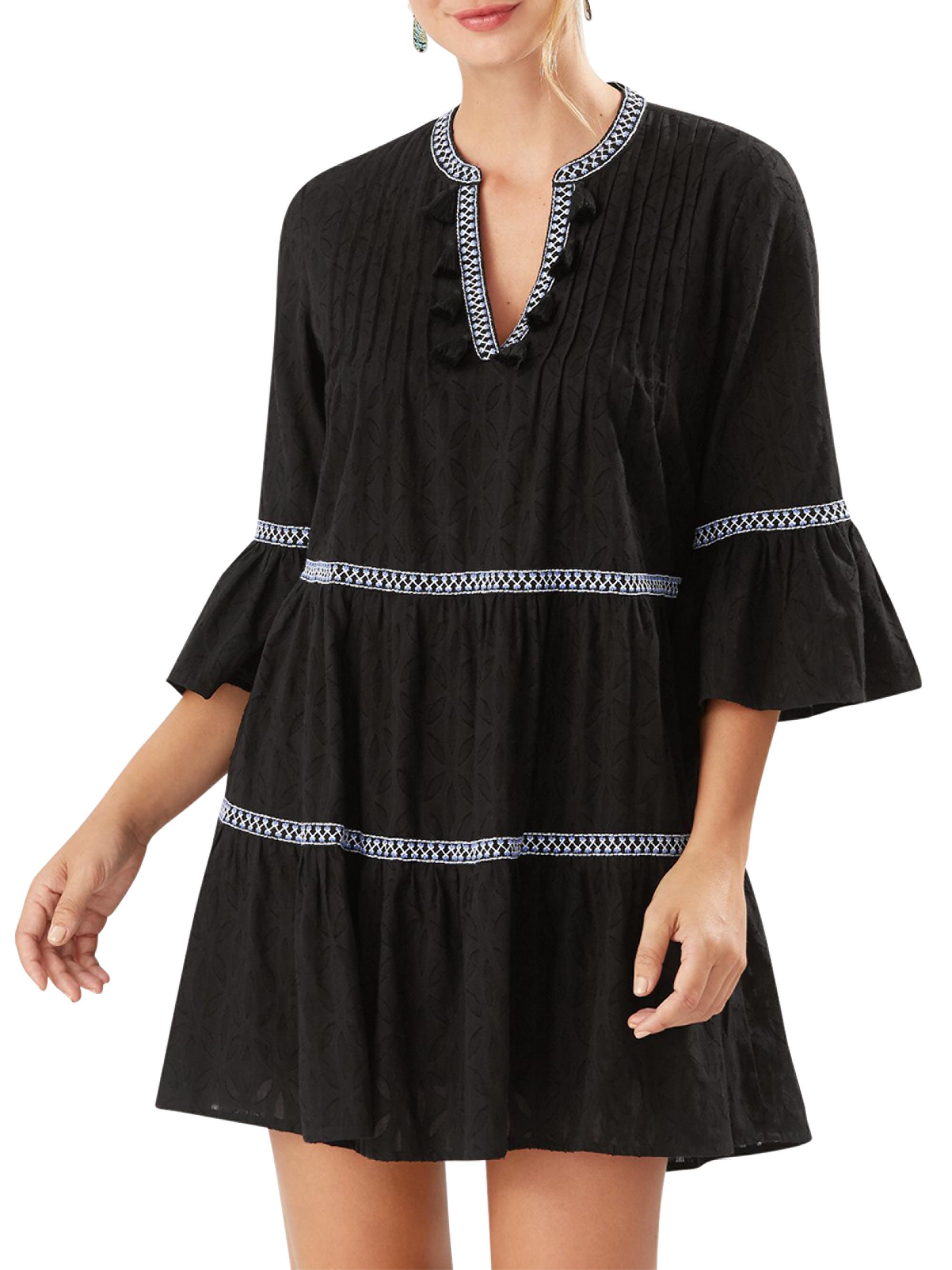 Tommy Bahama Women's Embroidered Tassel Cotton Tunic Dress - Black