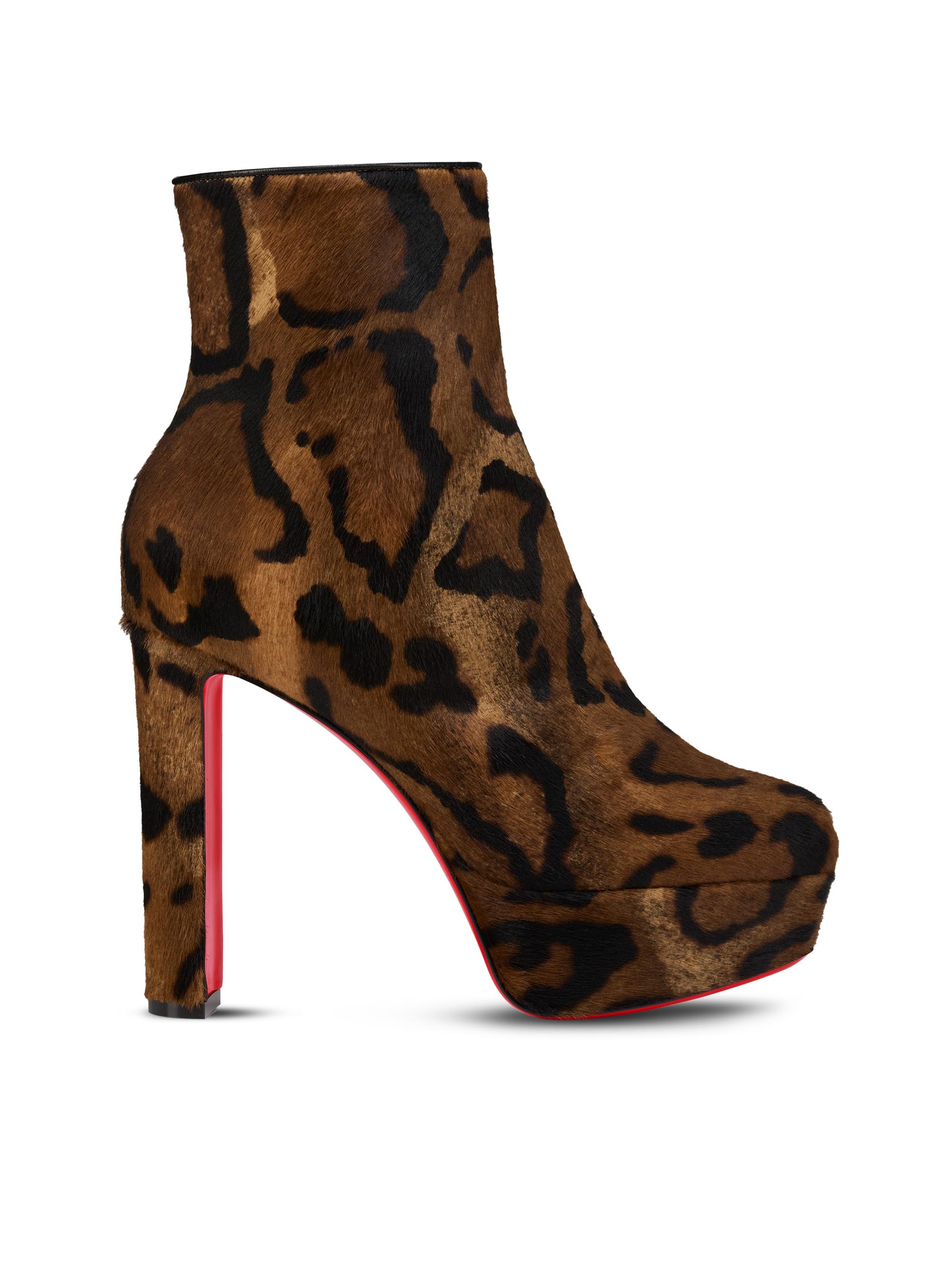 Christian Louboutin Women's Loo Booty 130MM Printed Hairy Calf Leather Boots - Brown