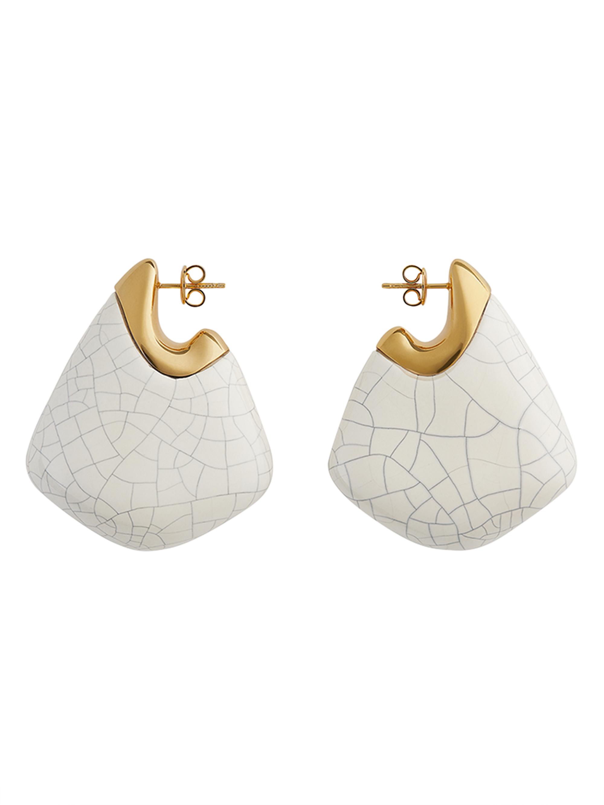 Bottega Veneta Women's Goldtone Sterling Silver & Ceramic  Fin Earrings - White