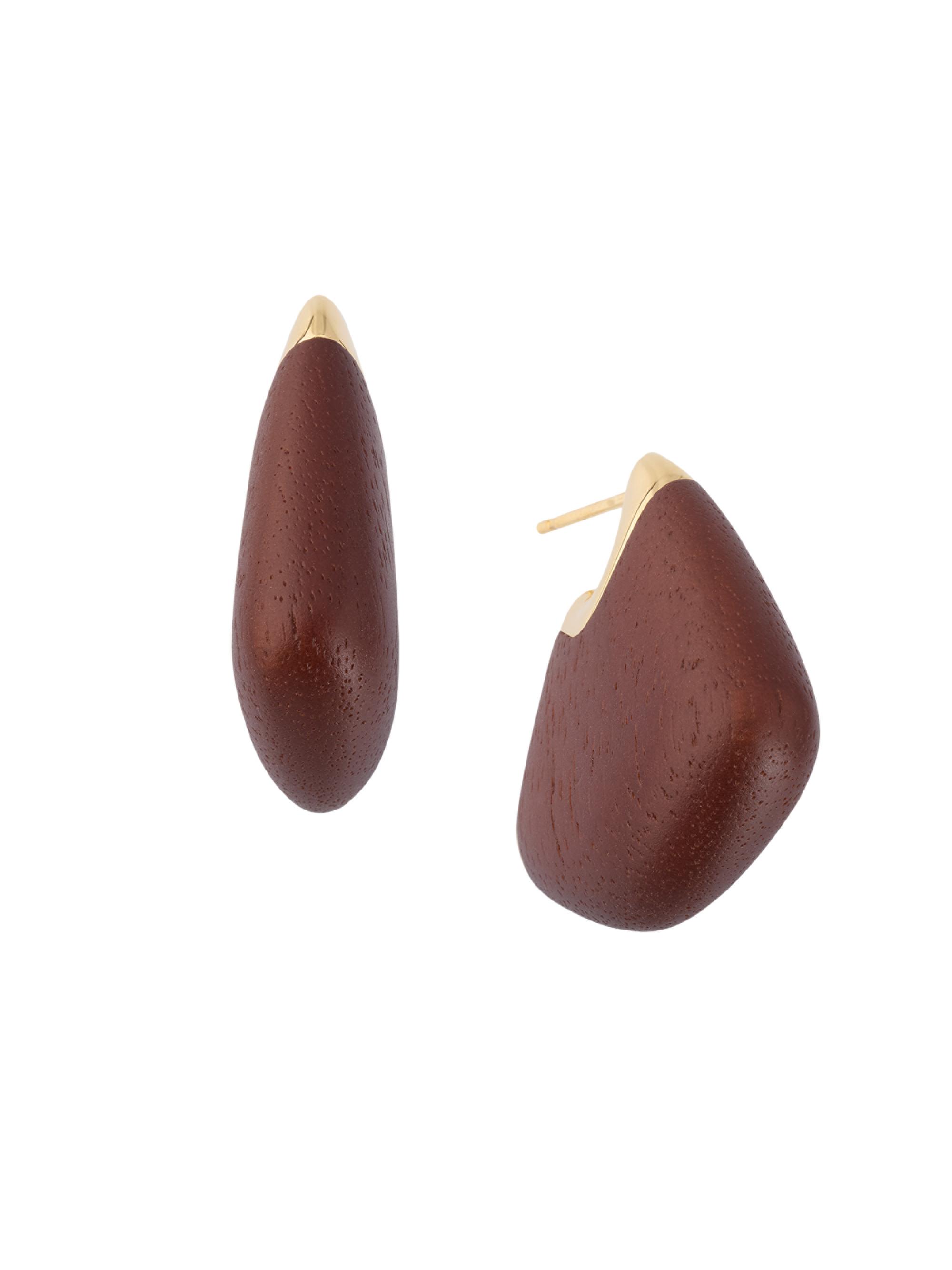 Bottega Veneta Women's  Fin 18K-Gold-Plated & Walnut Wood Earrings - Brown