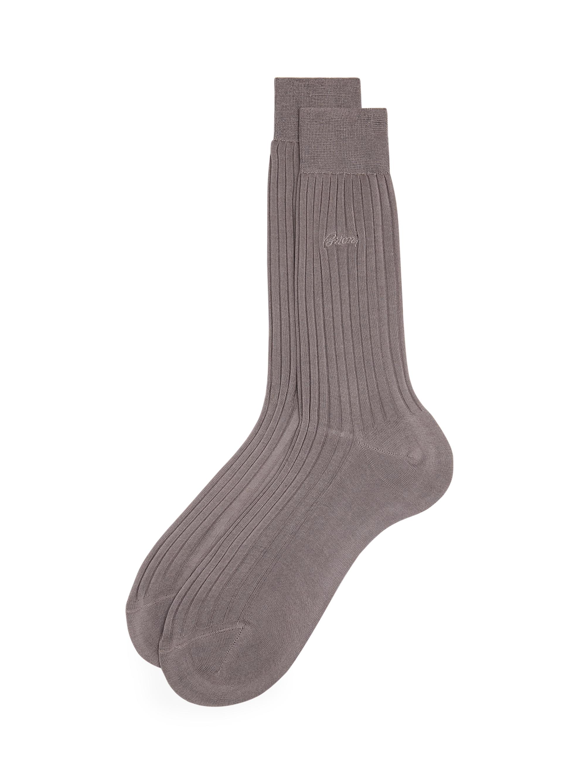 Brioni Men's Rib-Knit Cotton Crew Socks - Medium Grey