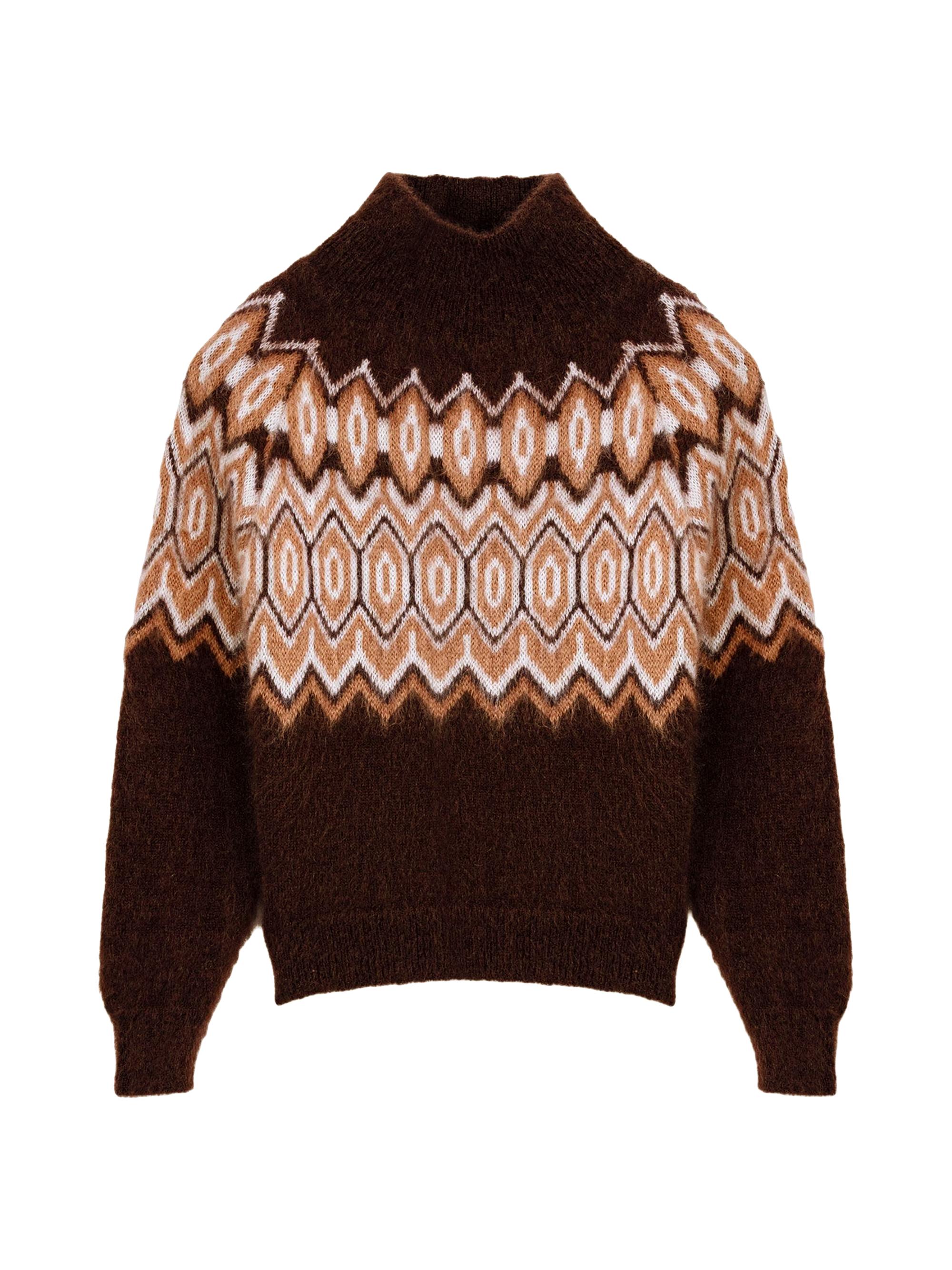 Maje Women's Fair Isle High-Neck Jumper - Dark Brown