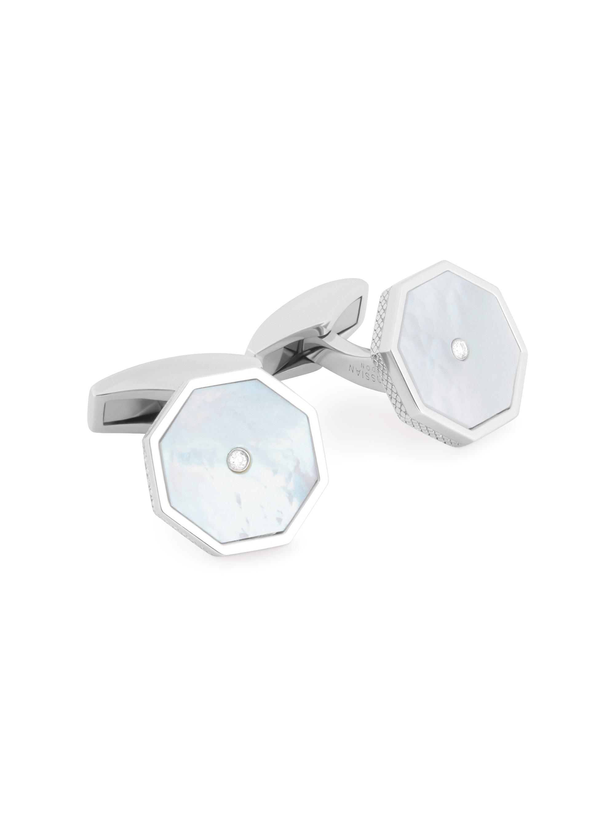 Tateossian Men's Sterling Silver & Mother-Of-Pearl Octagon Cufflinks - White