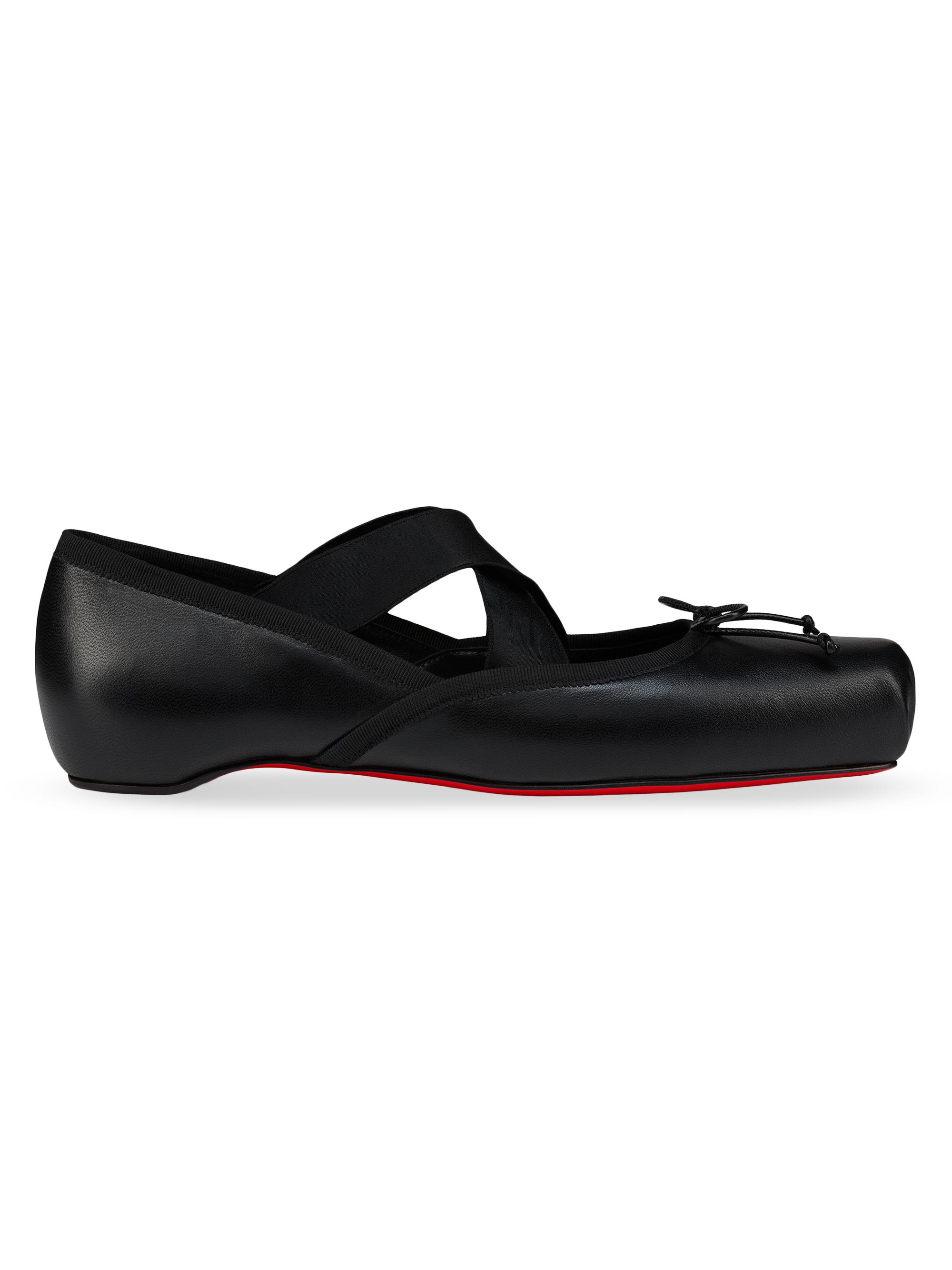 Christian Louboutin Women's Cassiasticina Leather Ballerinas - Black
