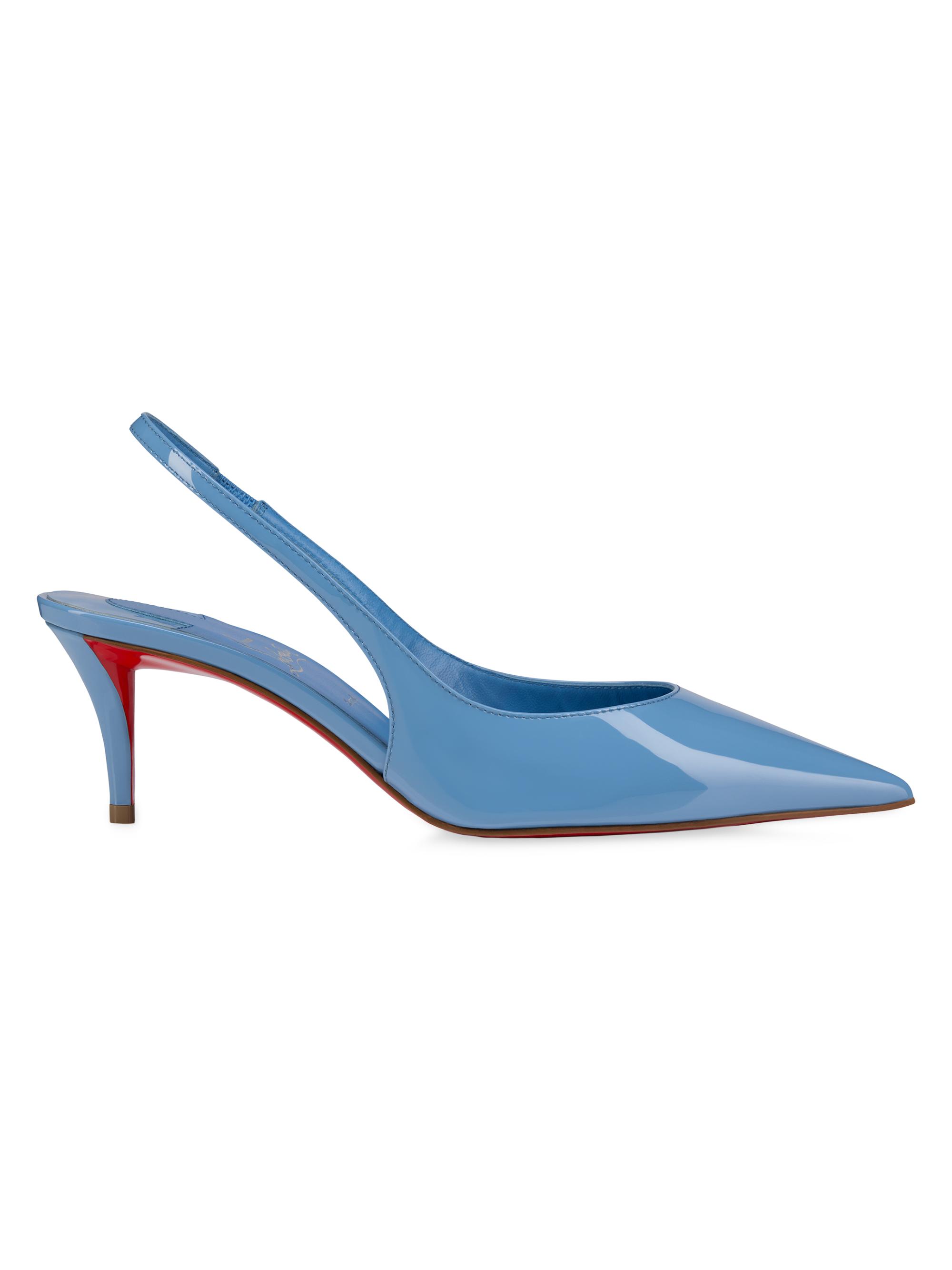 Christian Louboutin Women's Miss Z Patent Calf Leather 60MM Slingback Pumps - Ceruleo - Women's Clothing