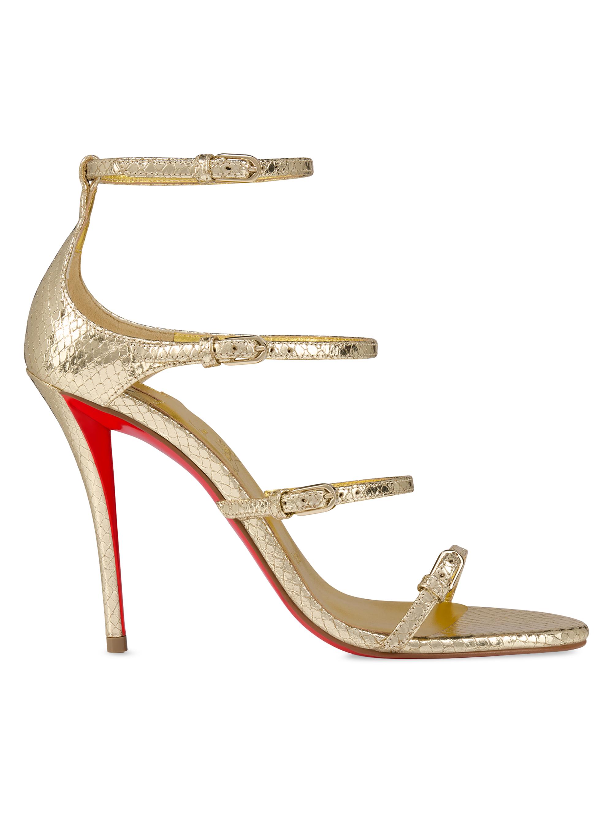 Christian Louboutin Women's Millenium Leather 100MM Strappy Sandals - Antic Gold