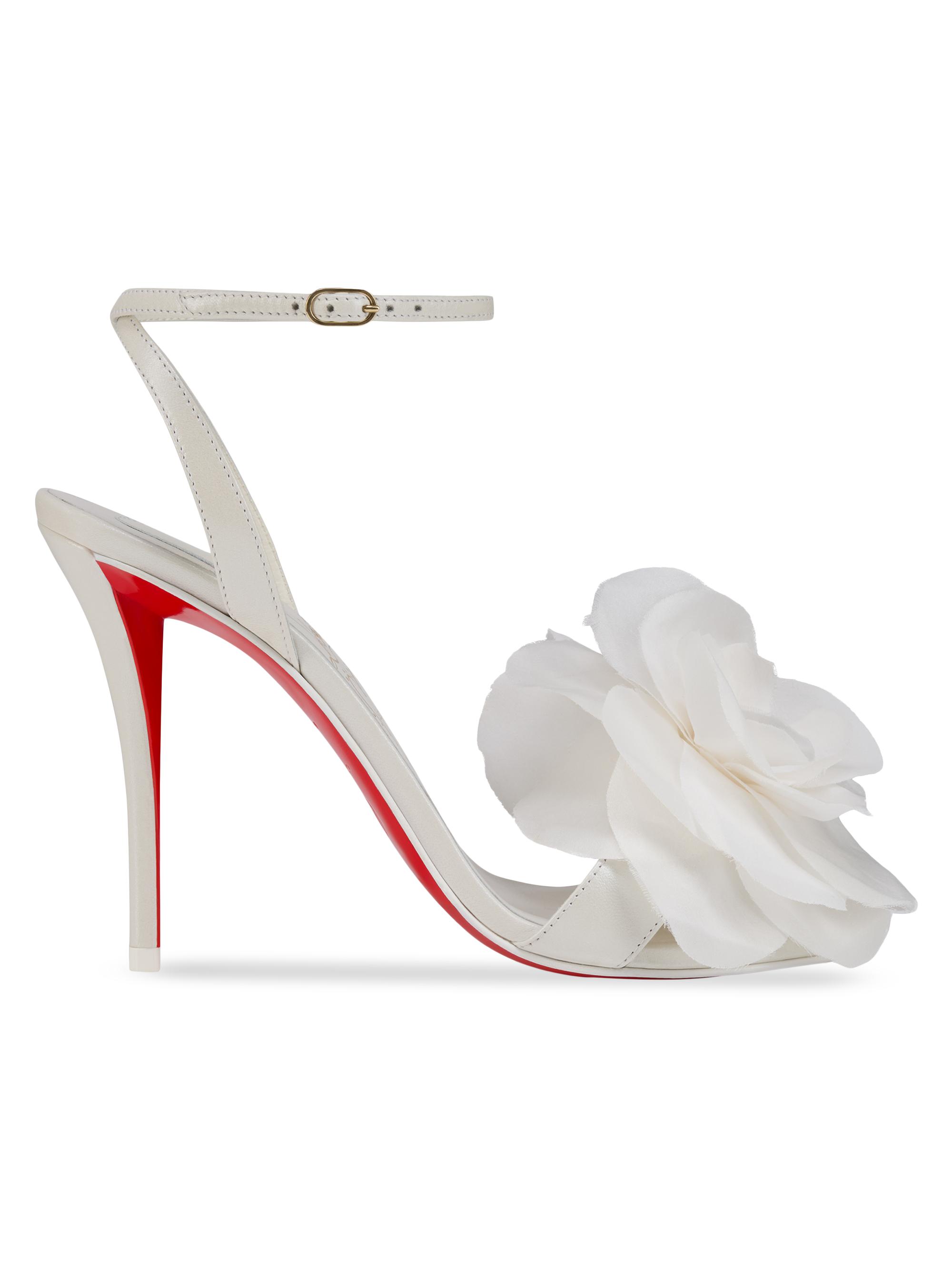 Christian Louboutin Women's Miss Z Flora 100MM Leather Sandals - Bianco