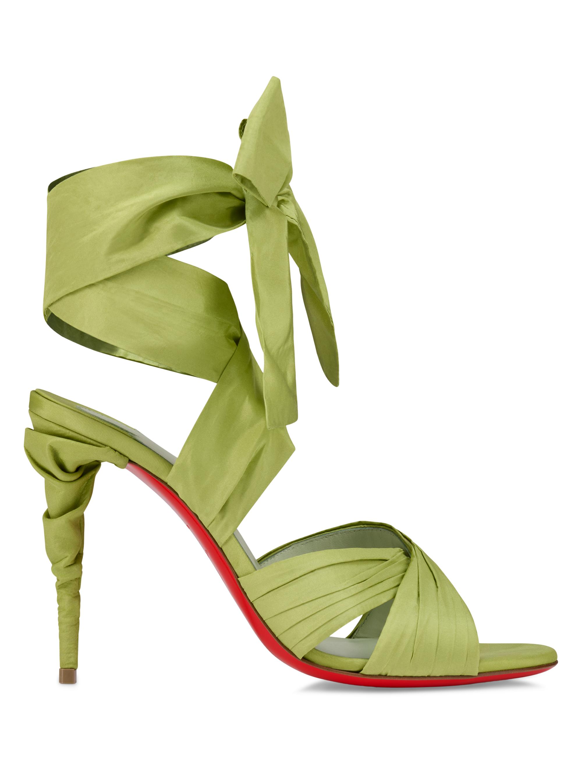 Christian Louboutin Women's Affabula Lace-Up 100MM Silk Taffeta Sandals - Haiiro