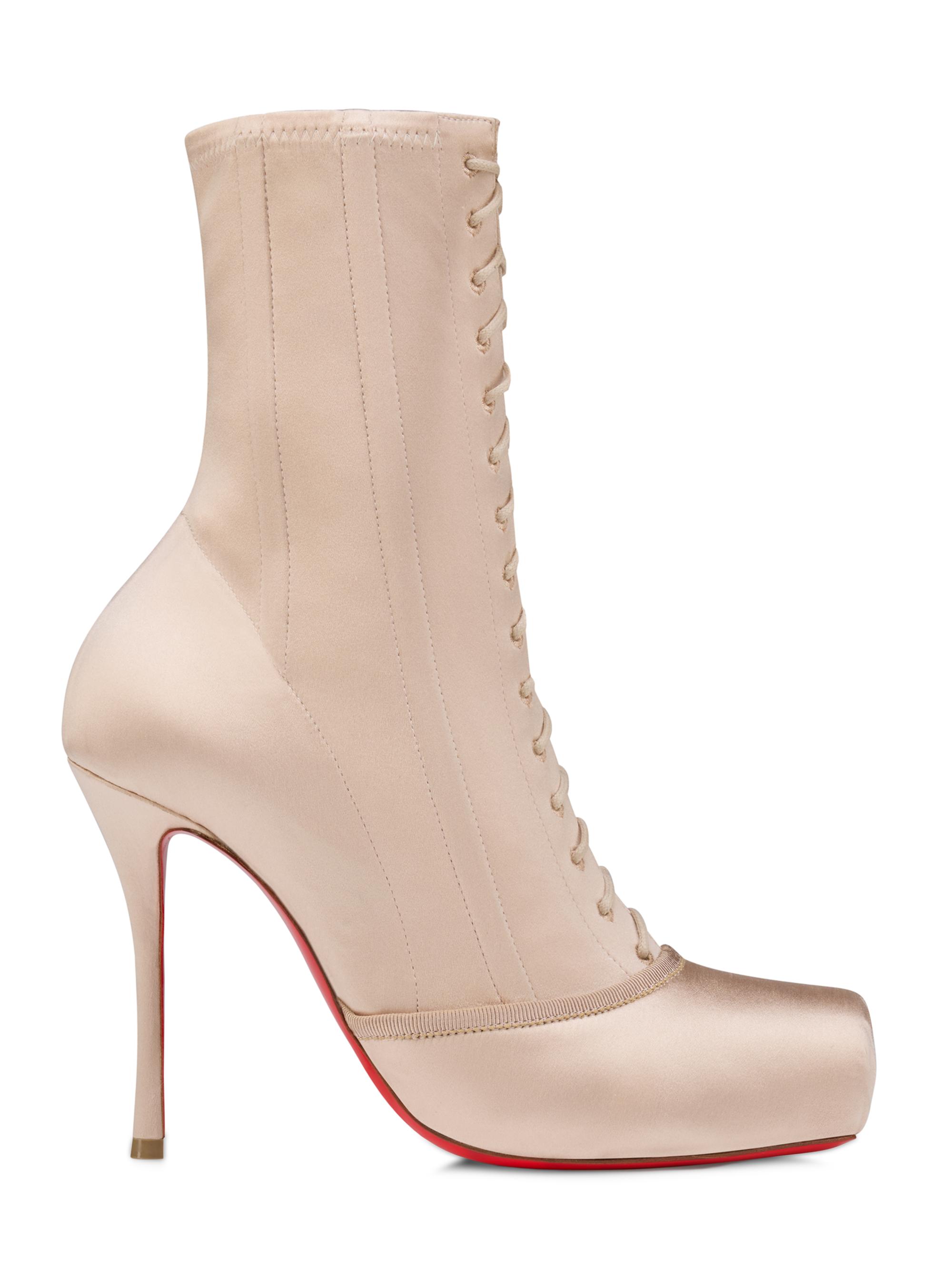 Christian Louboutin Women's Pavlova 100MM Booties in Crepe Satin - Blush