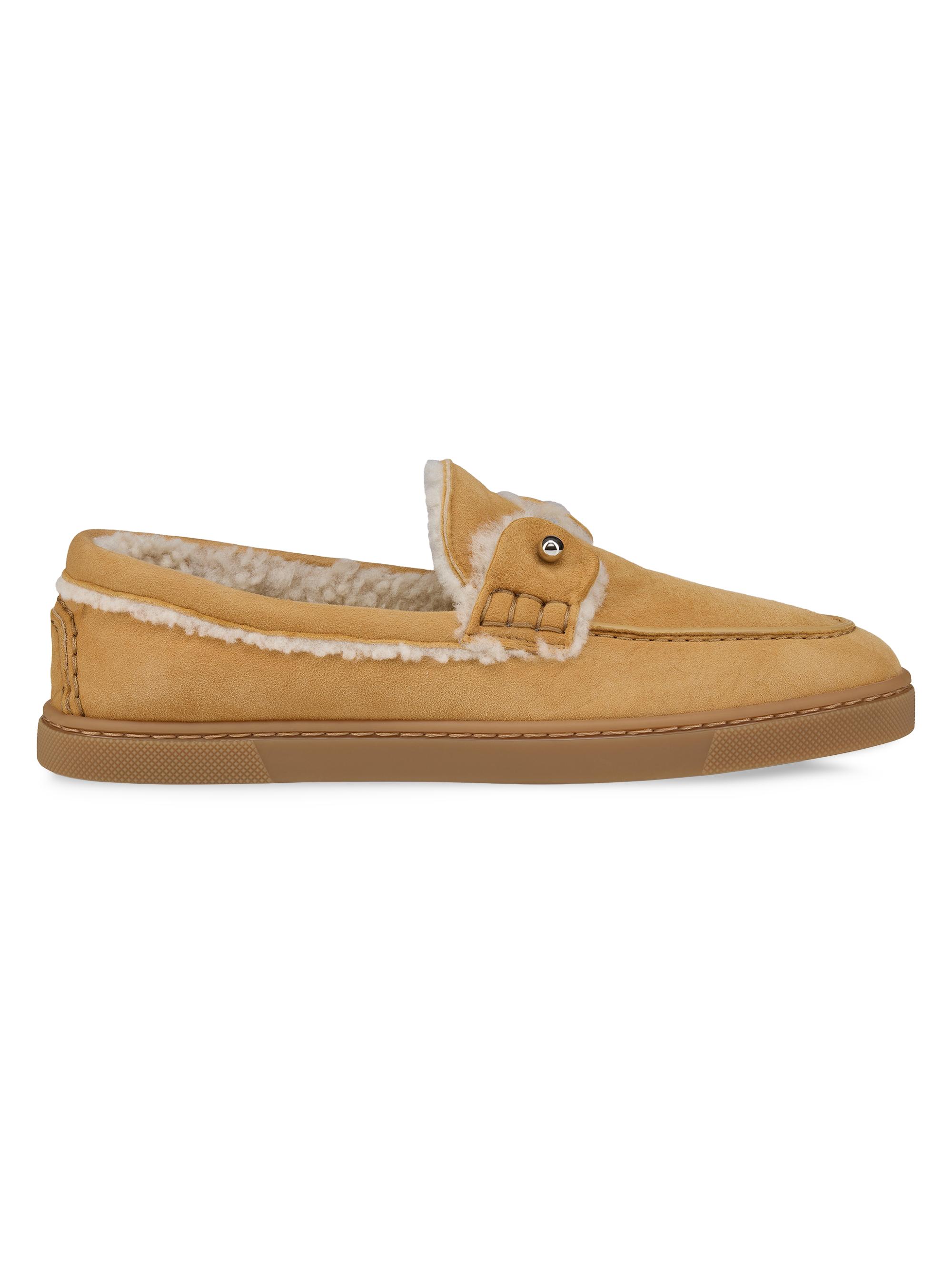 Christian Louboutin Women's Chambeli Shearling and Suede Loafers - Terra