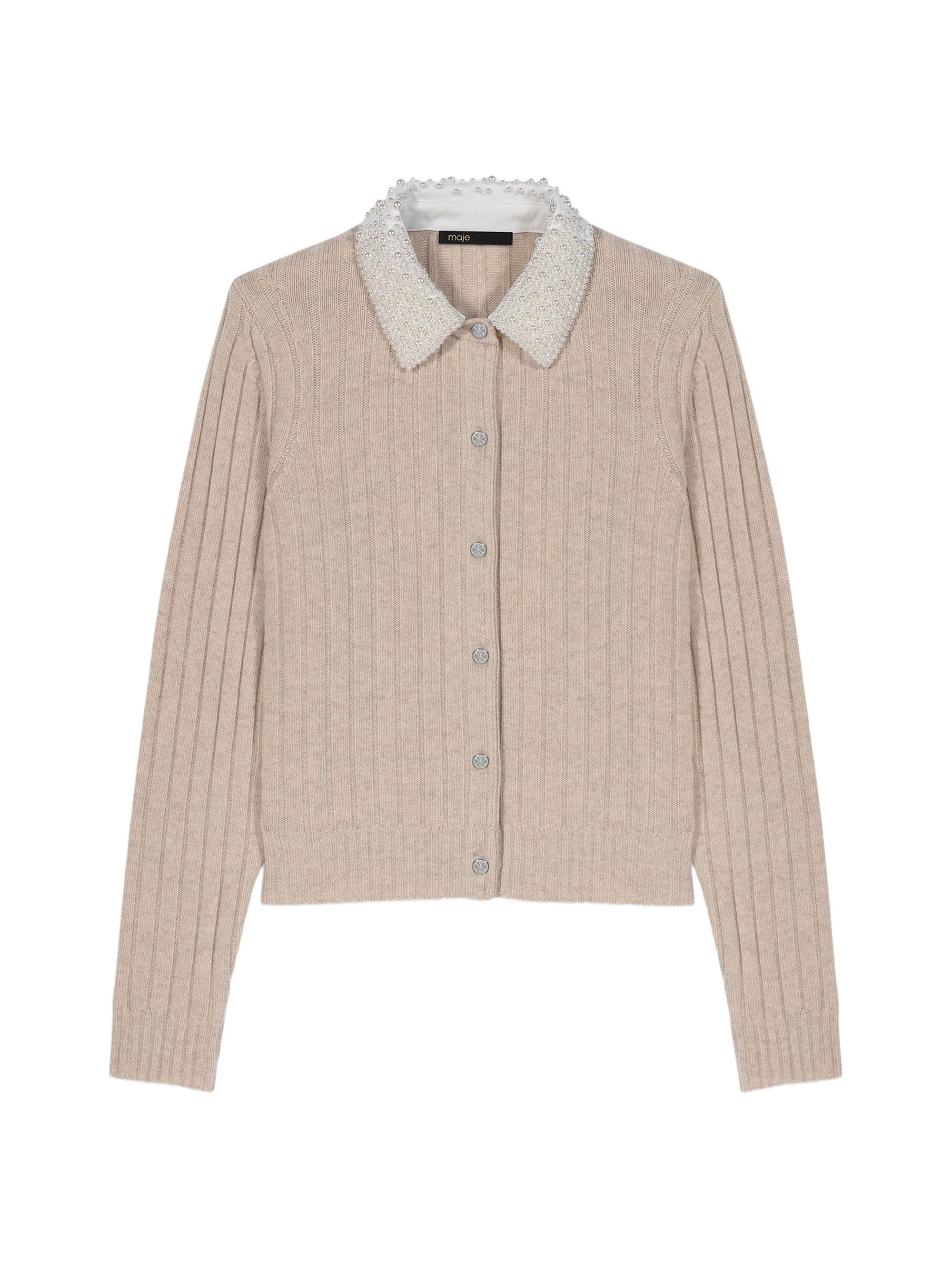 Maje Women's Cardigan with removable bead collar - Beige