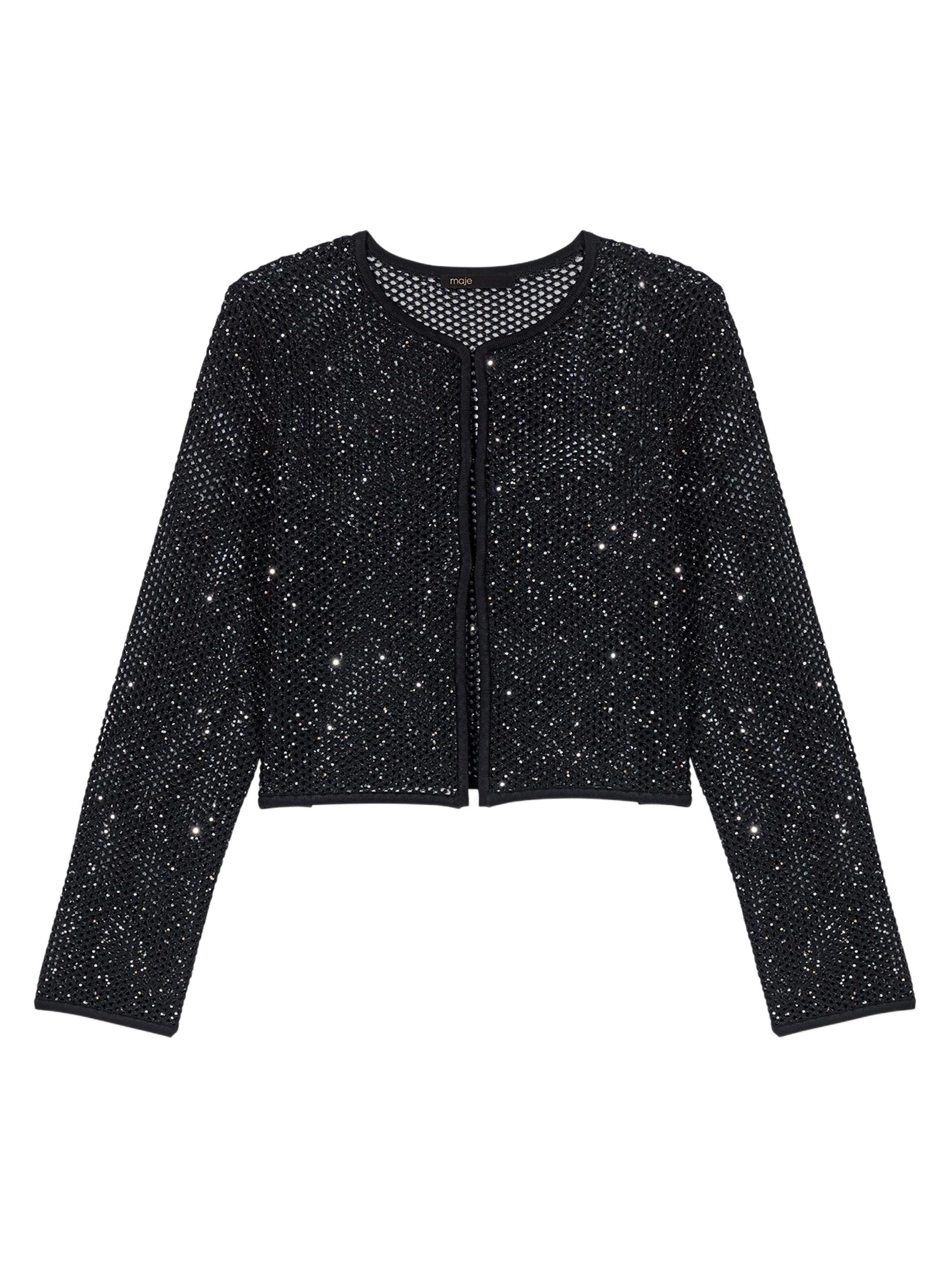 Maje Women's Rhinestone Knit Cardigan - Black
