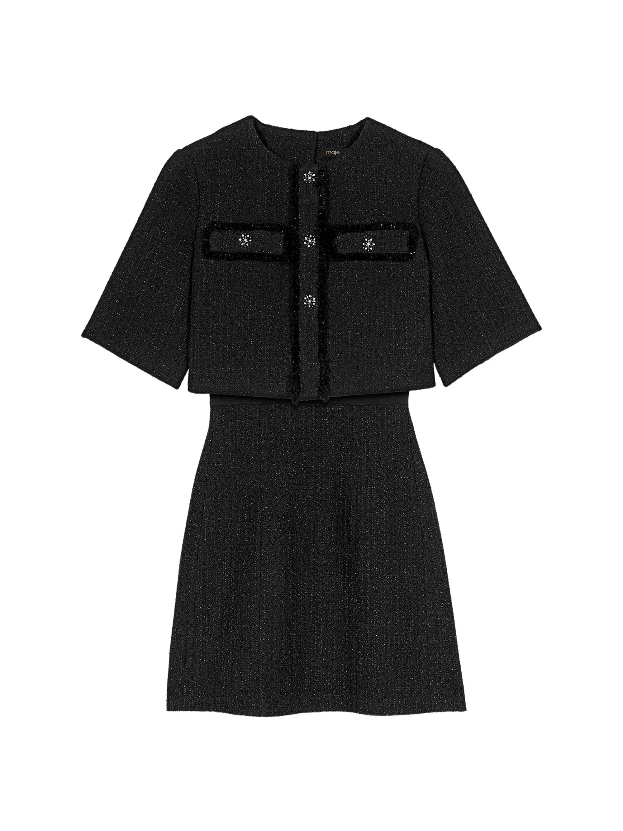 Maje Women's 2-in-1 Shiny Tweed Dress - Black