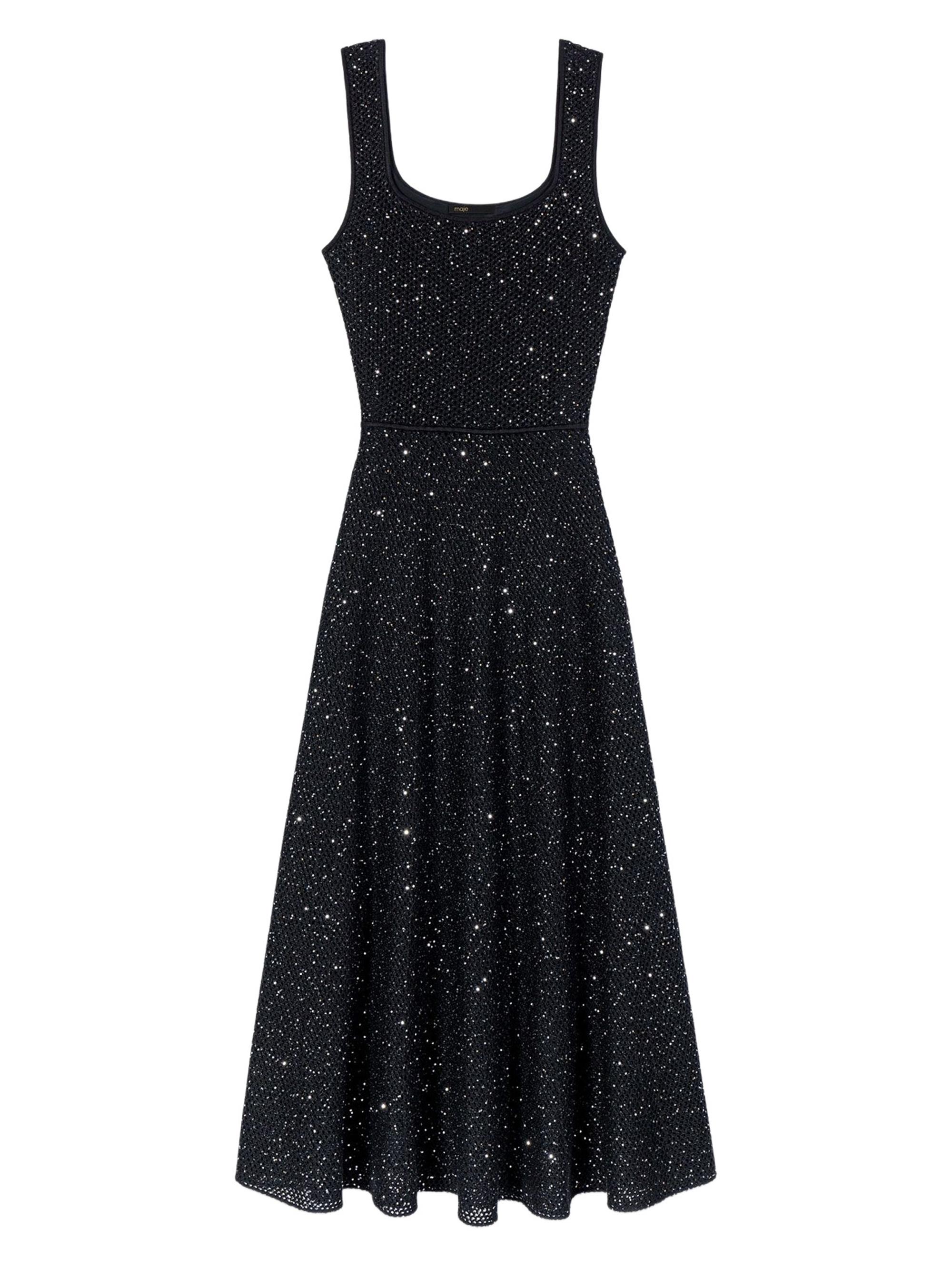 Maje Women's Rhinestone Knit Maxi Dress - Black