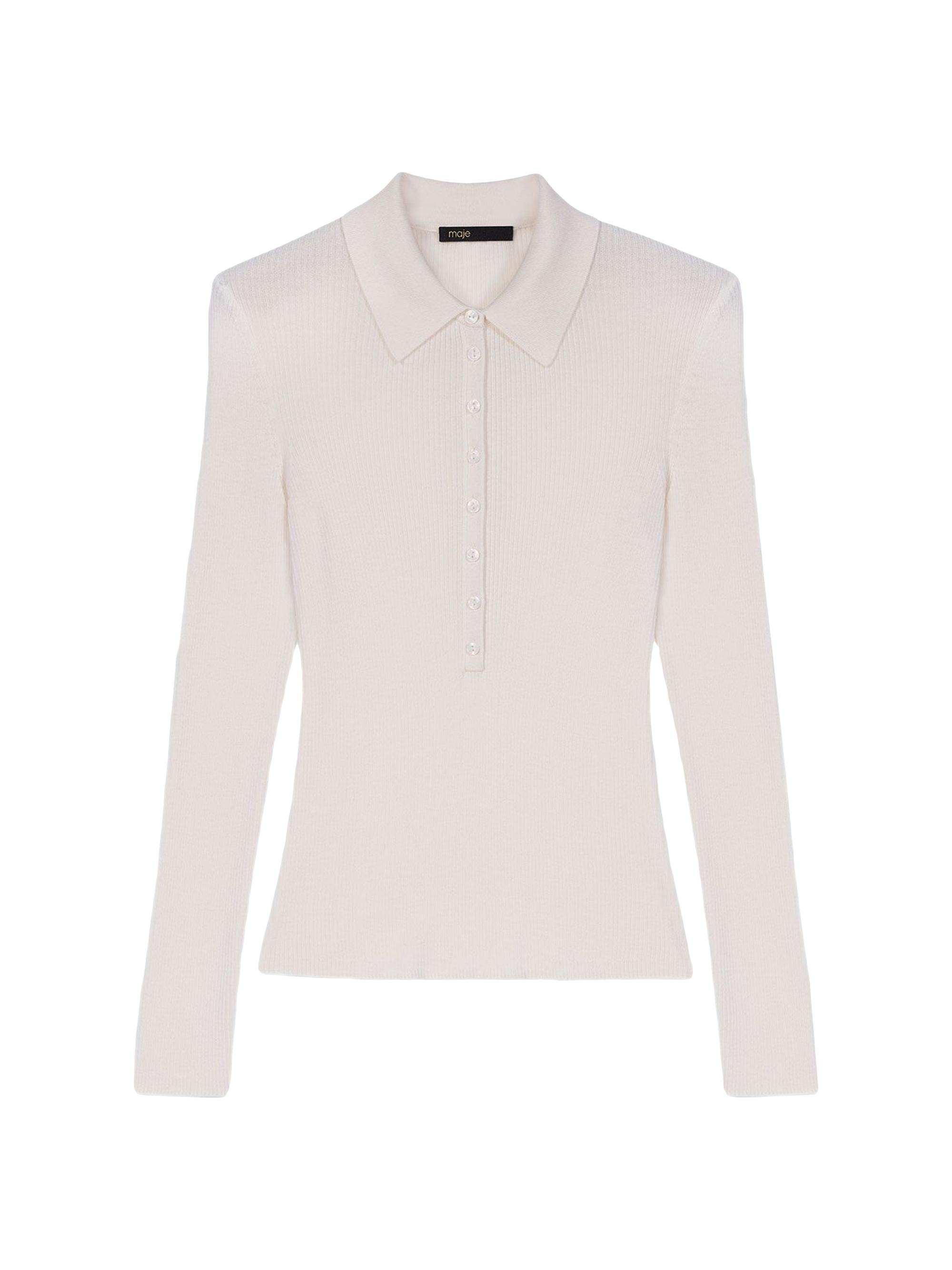 Maje Women's Ribbed Polo Jumper - Ecru