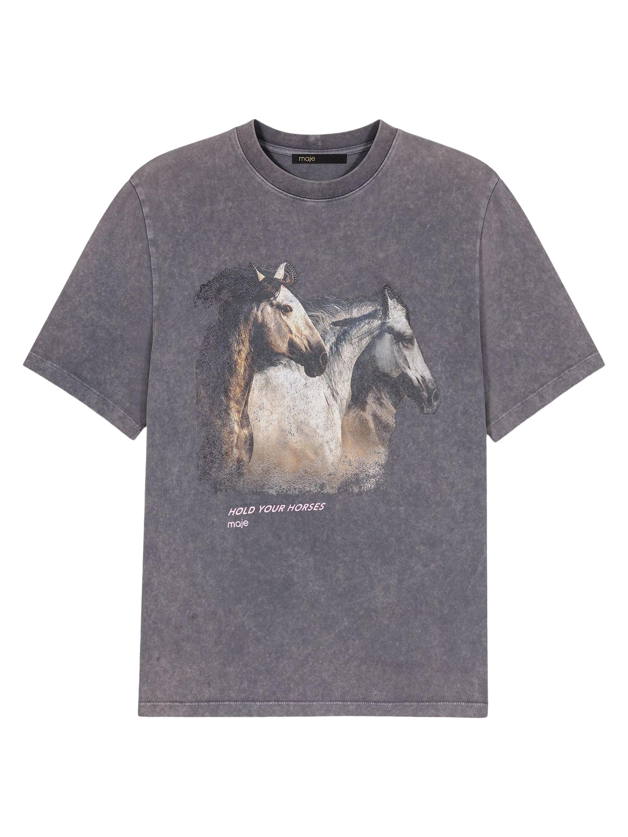 Maje Women's Horse Print T-Shirt - Grey