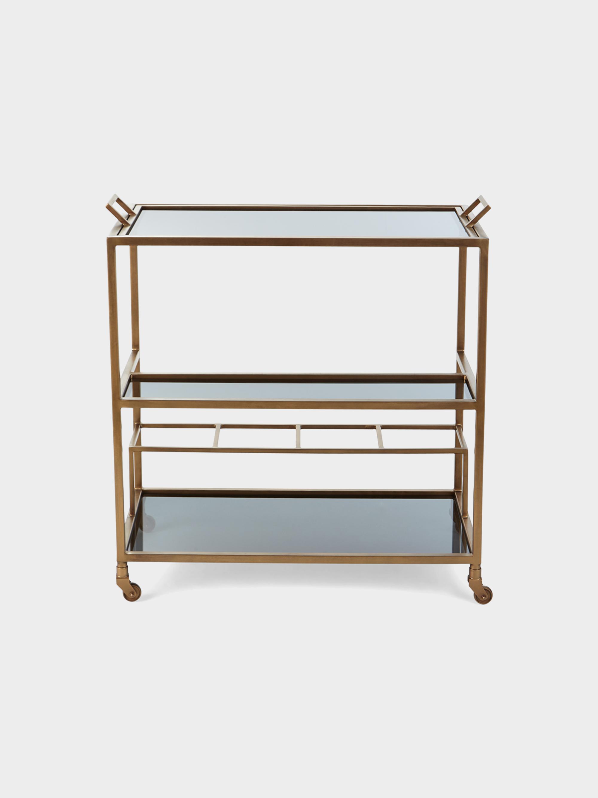 Arteriors Jak Iron & Glass Tiered Bar Cart - Bronze