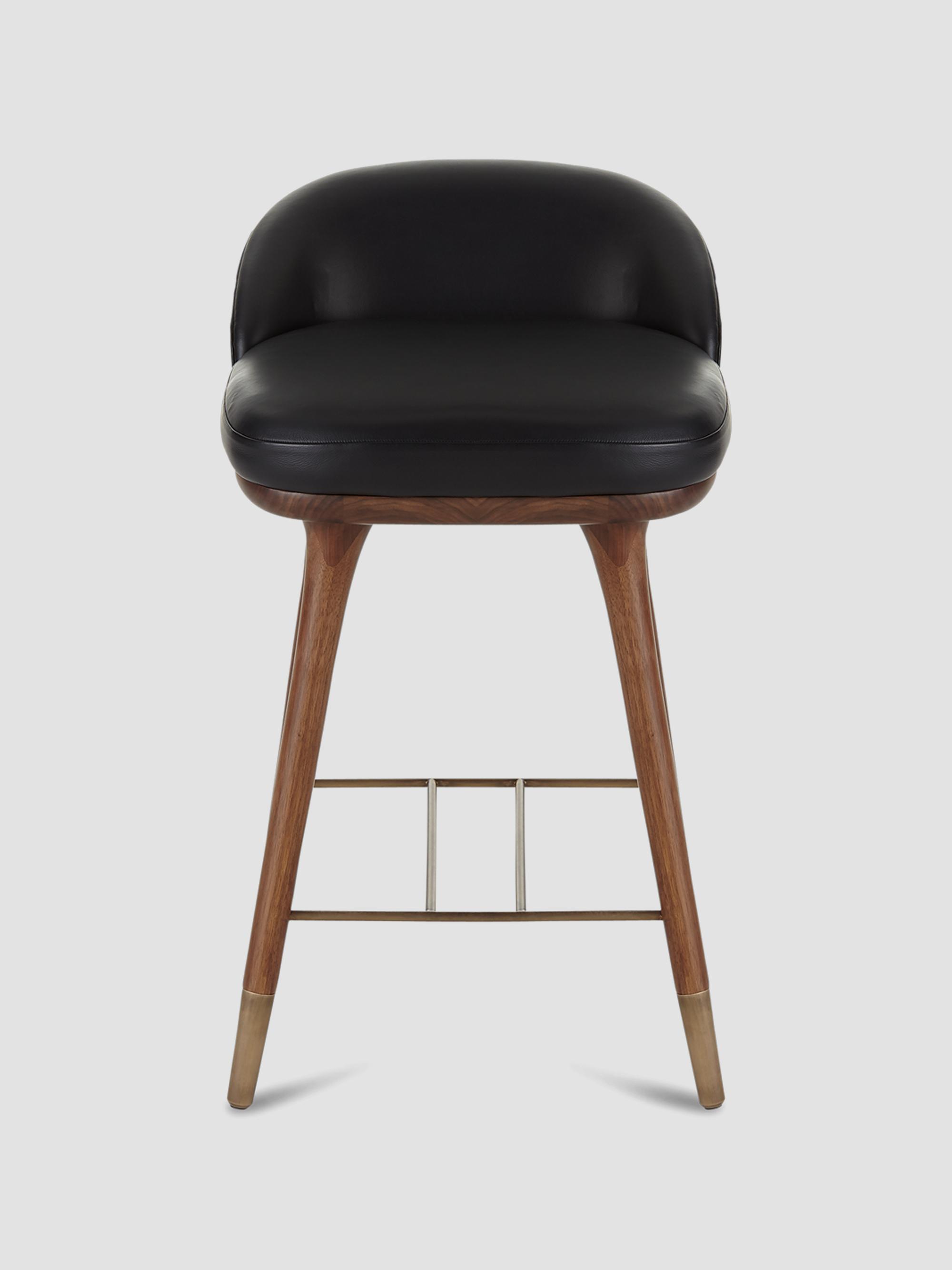 Arteriors Walsh Leather & Wood Counter Stool - Black