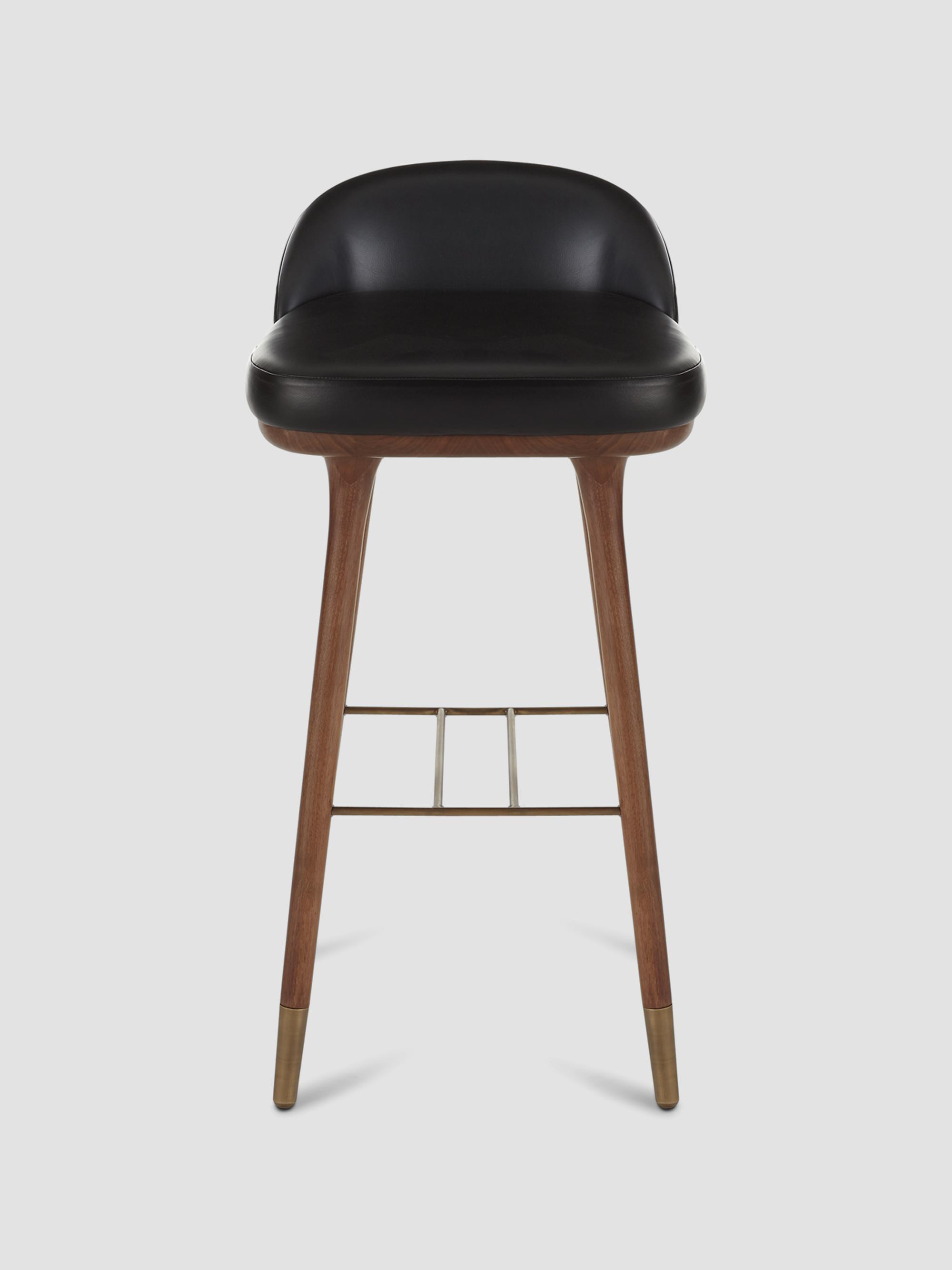 Arteriors Walsh Leather & Wood Bar Stool - Black