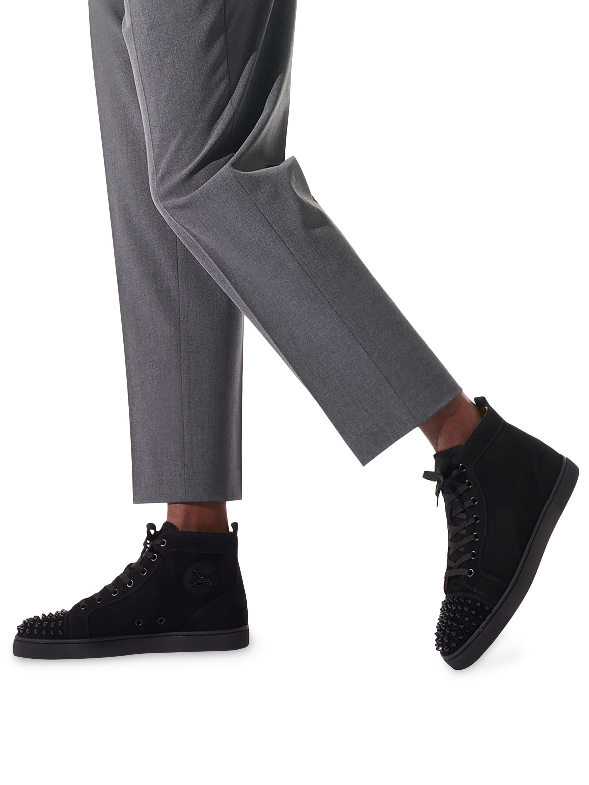 Christian Louboutin Men's Lou Spikes Sneakers - Black - back view in Black