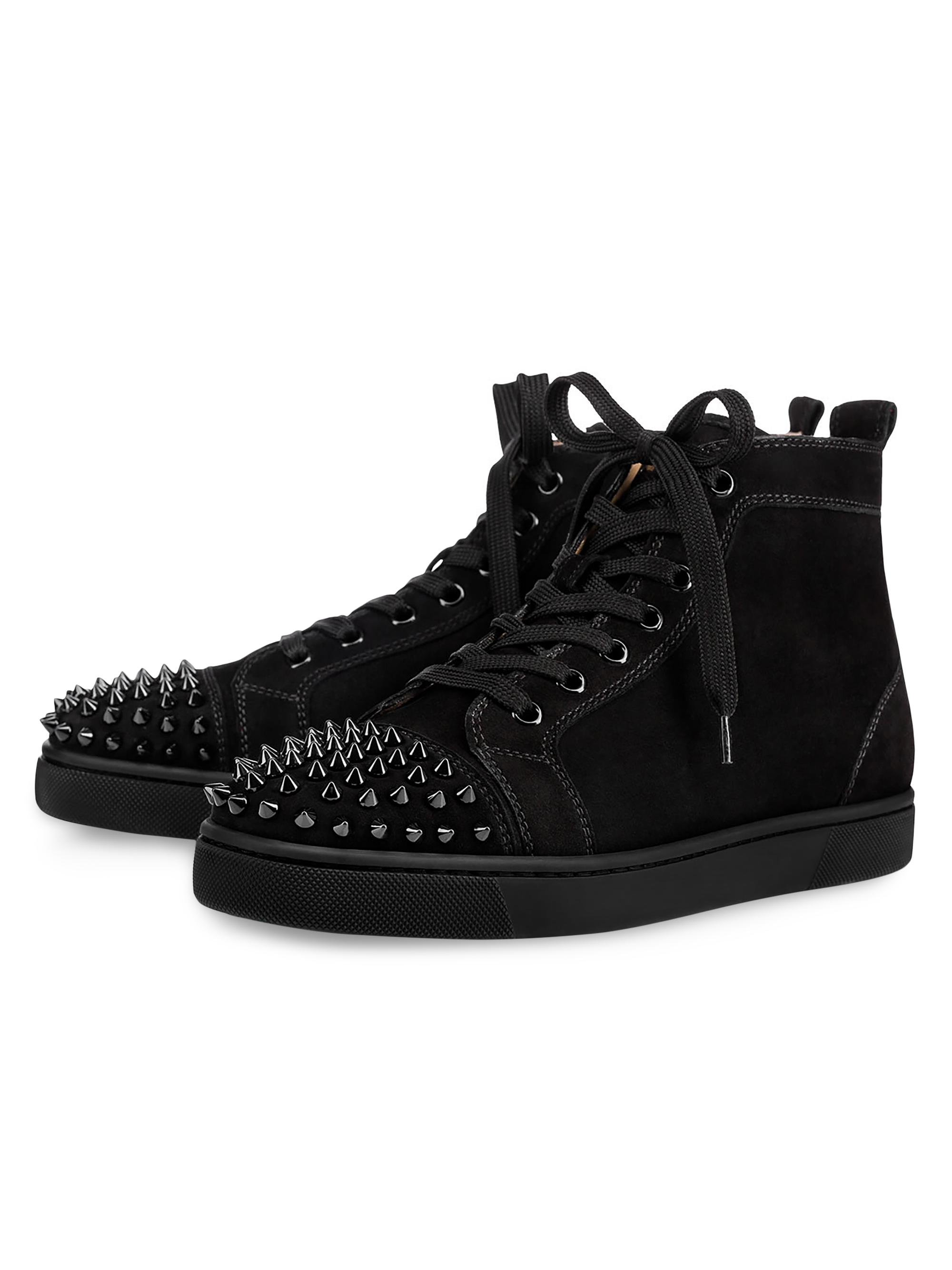 Christian Louboutin Men's Lou Spikes Sneakers - Black - side view in Black