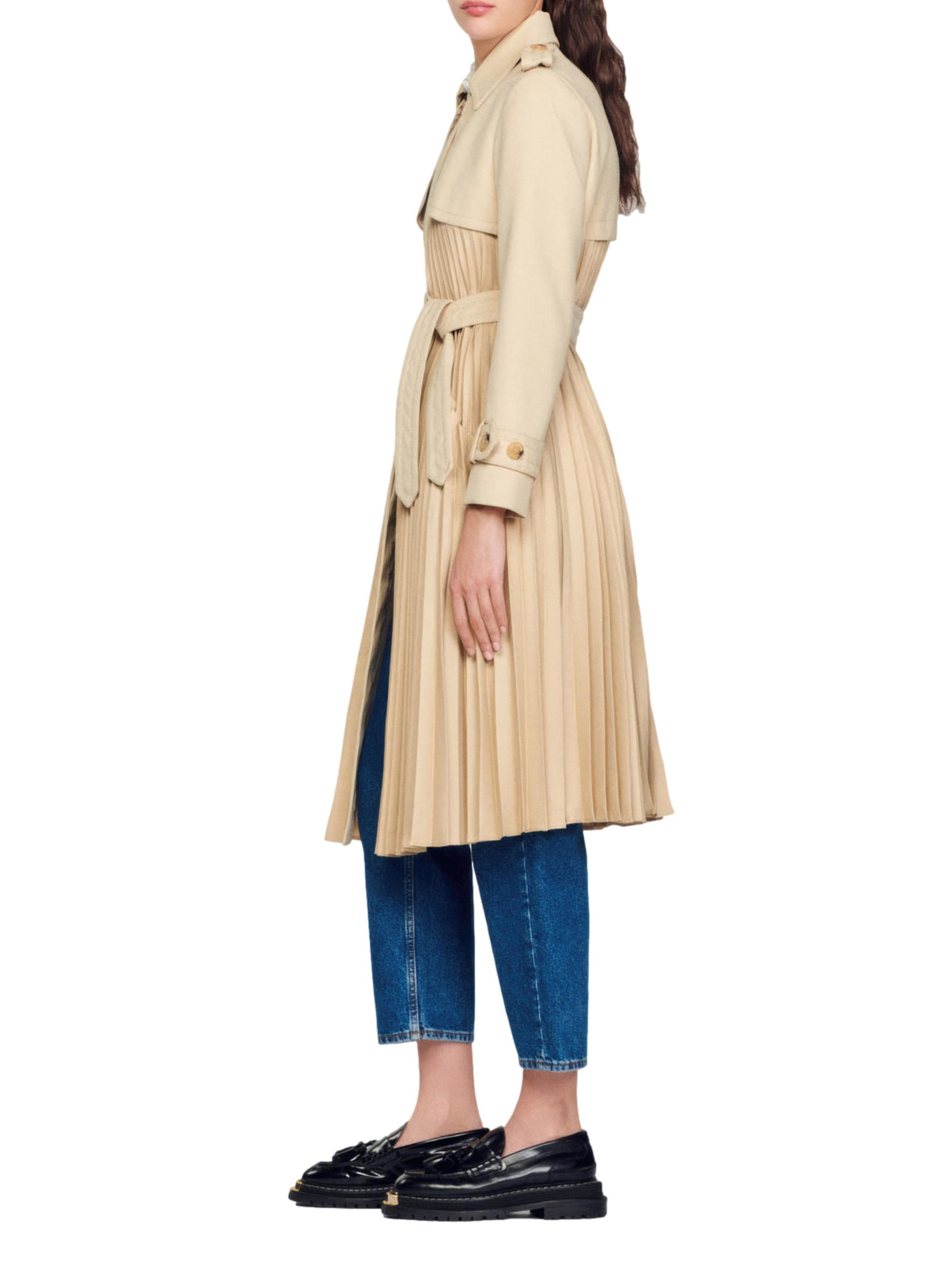 Sandro Pleated Trench Coat with Belt Saks Fifth Avenue