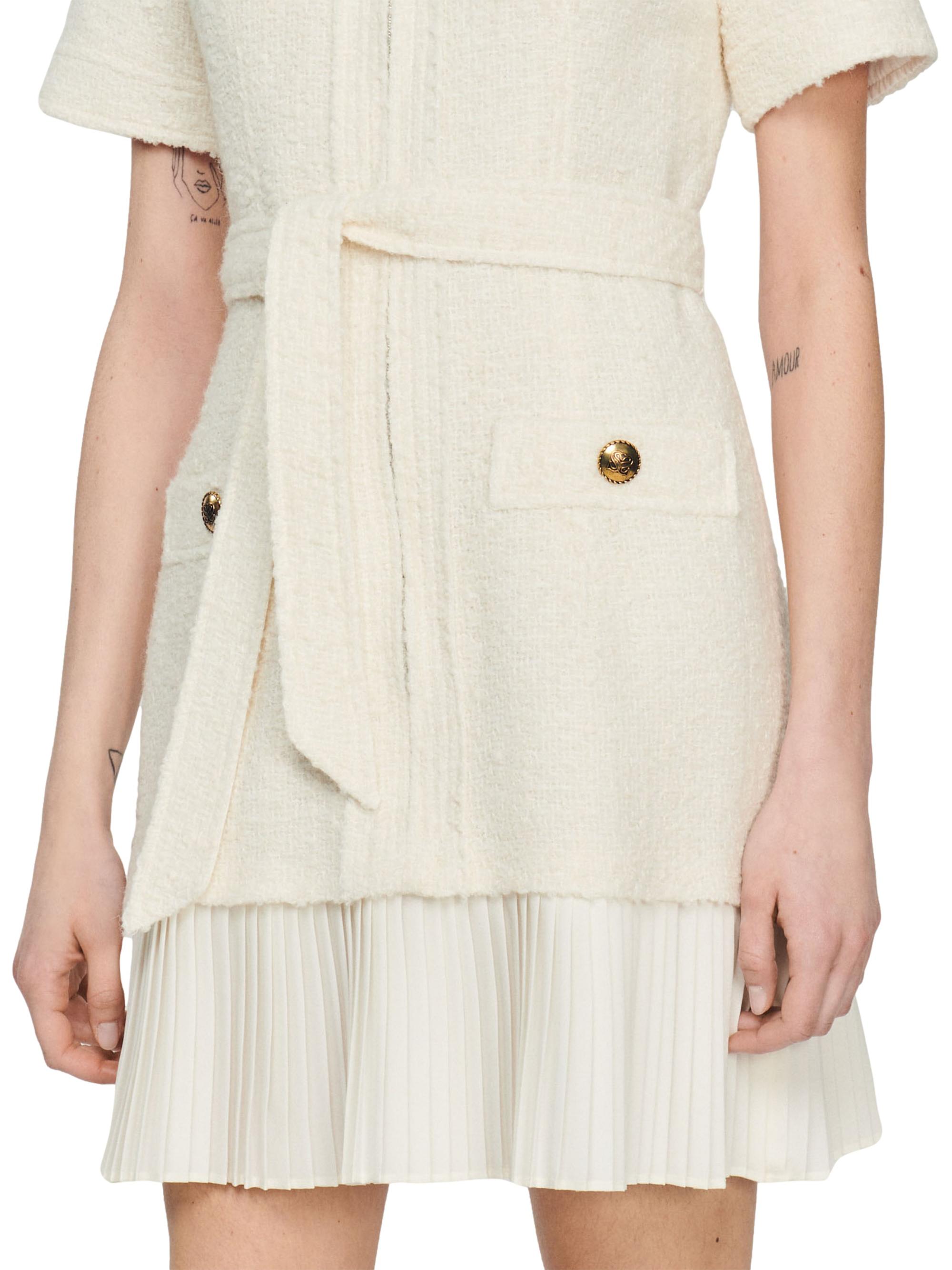 sandro short tweed coat dress Sandro Tweed-Effect Woolen Coat Dress - Neutral