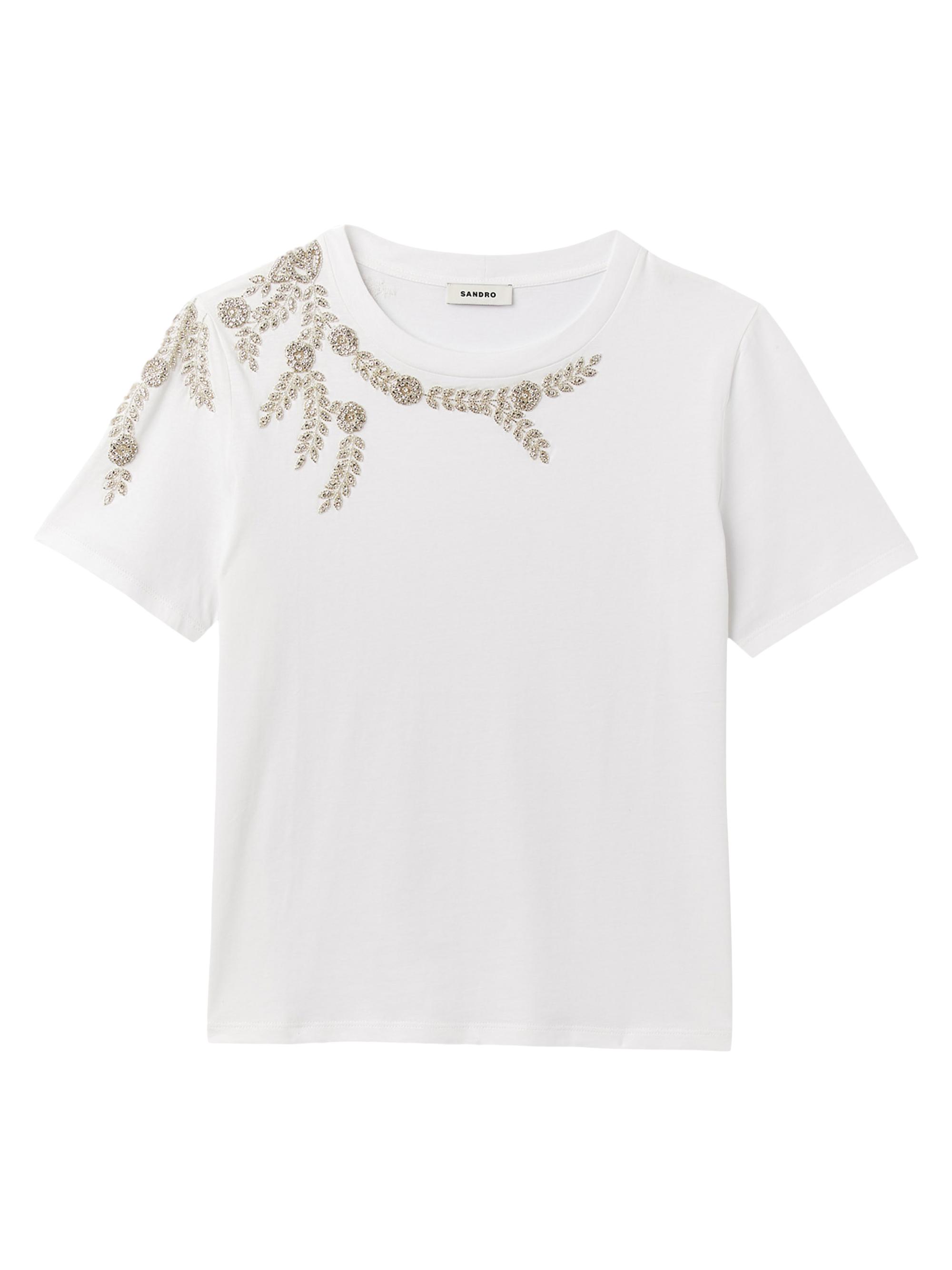 Sandro Women's Rhinestone Embellished T-Shirt - White