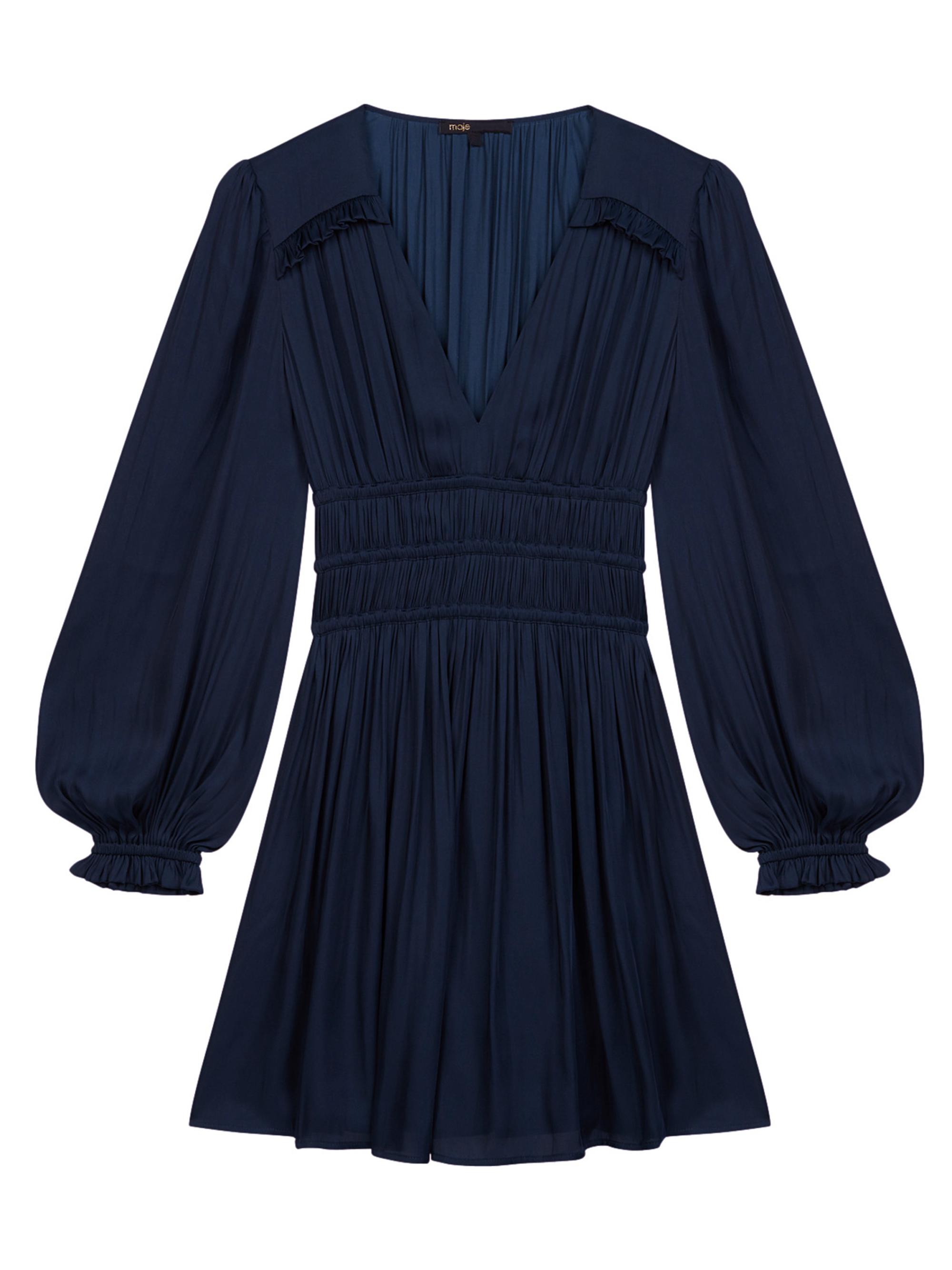 Maje Women's Mini Satin Dress With Ruffles - Navy Blue
