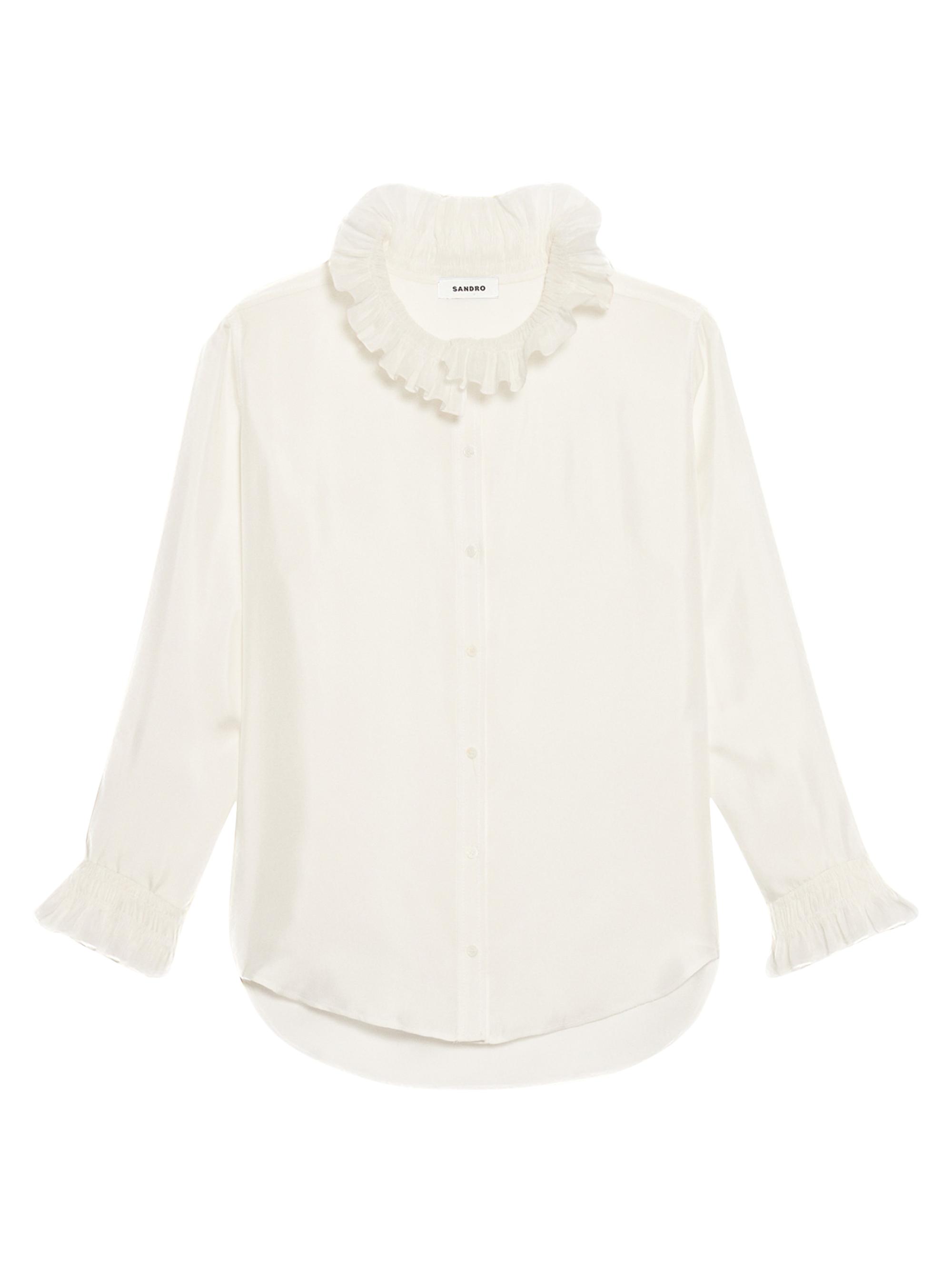 Sandro Women's Silk Shirt with Gathered Collar - Natural