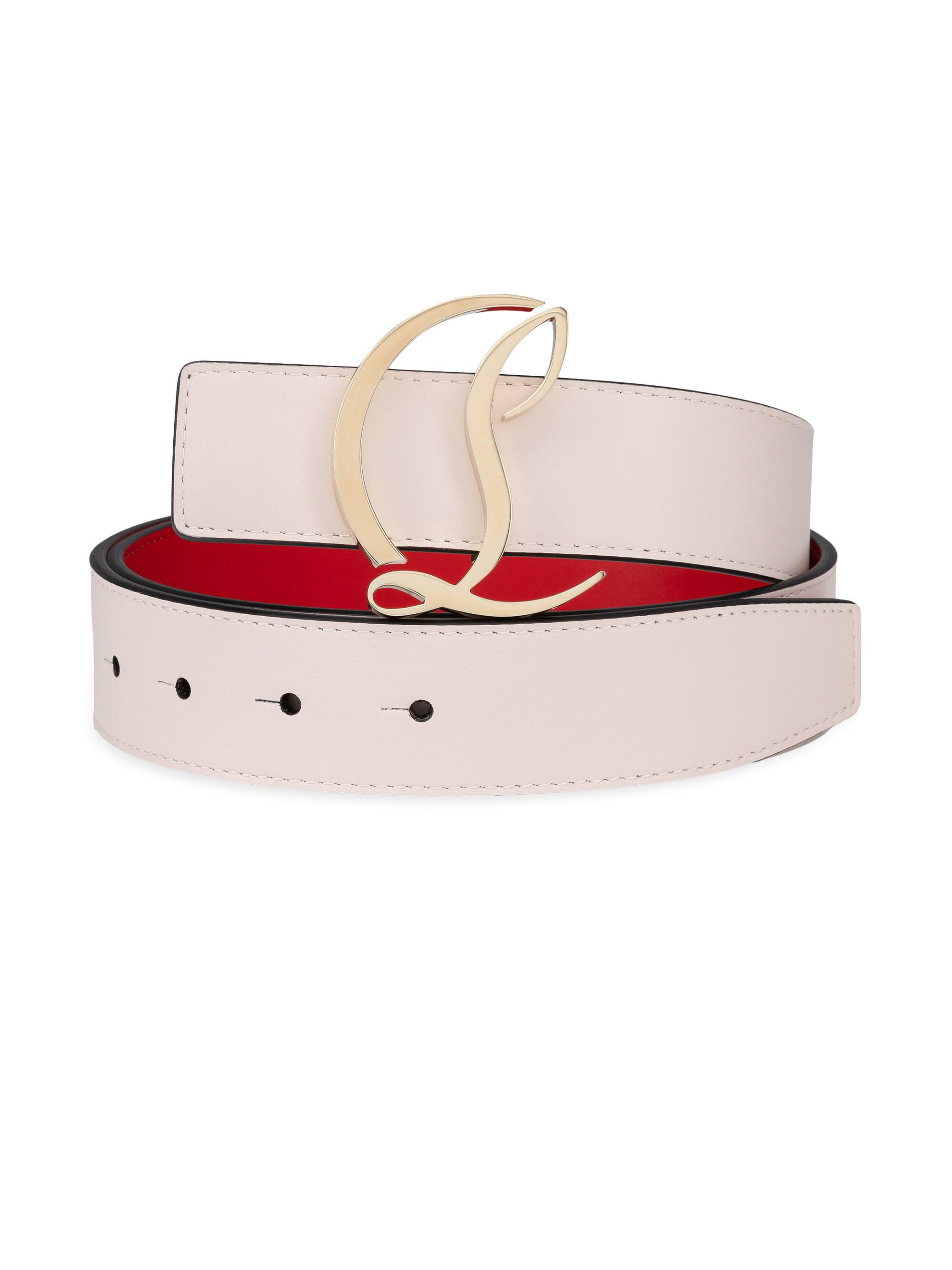 Christian Louboutin Women's CL Logo Leather Belt - Leche