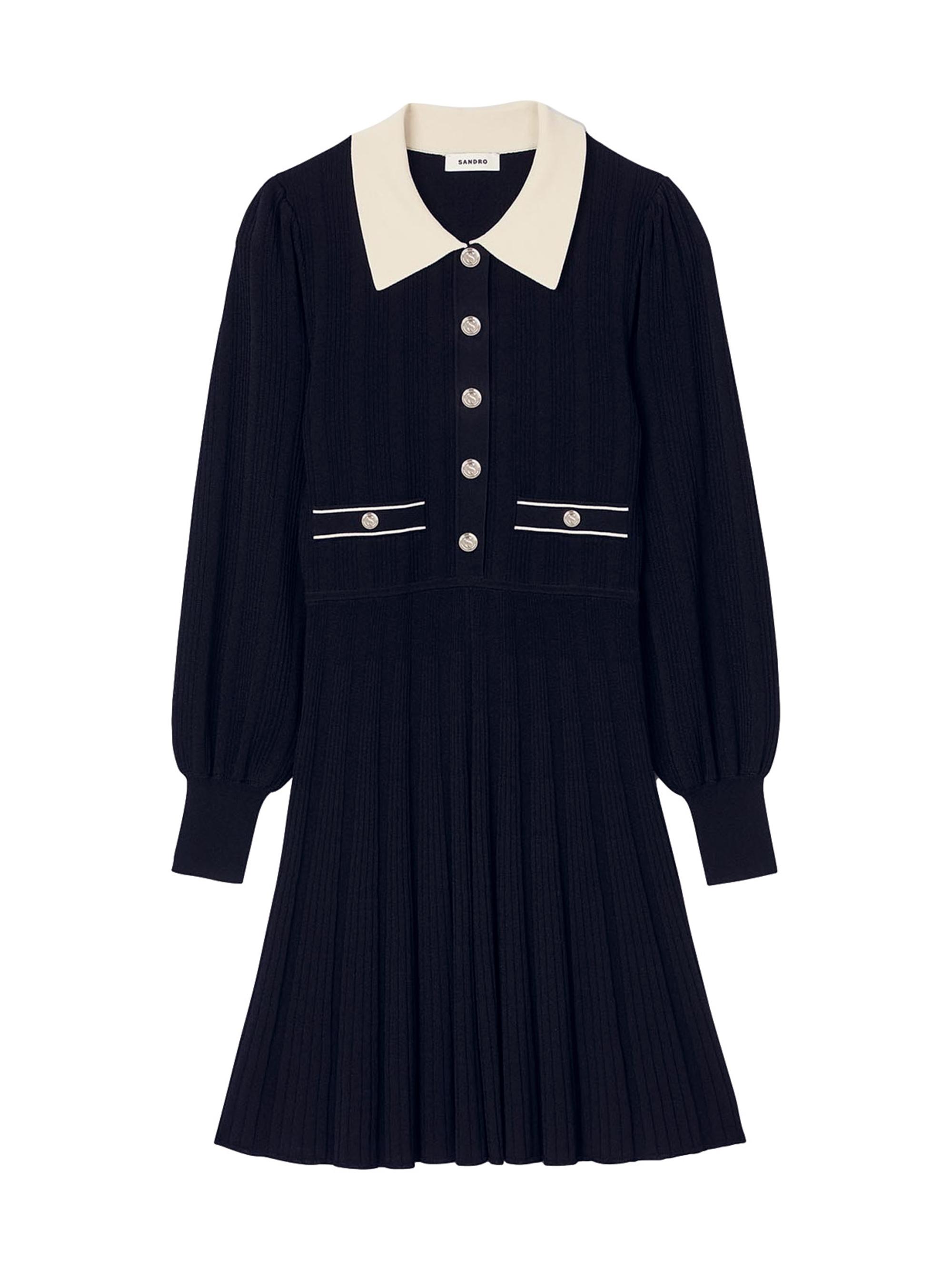 Sandro Women's Pleated Knit Dress - Black Ecru