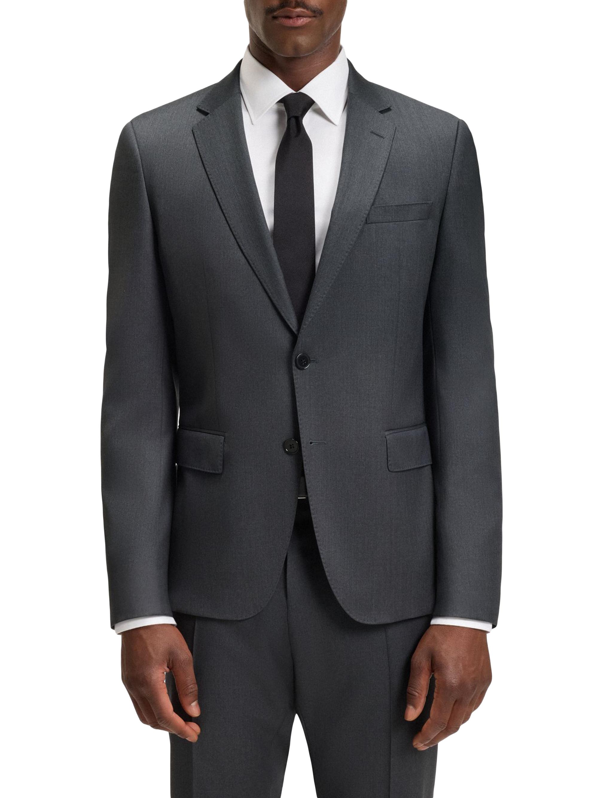 BOSS Men's Single-Breasted Jacket in Virgin-Wool Serge - Dark Grey