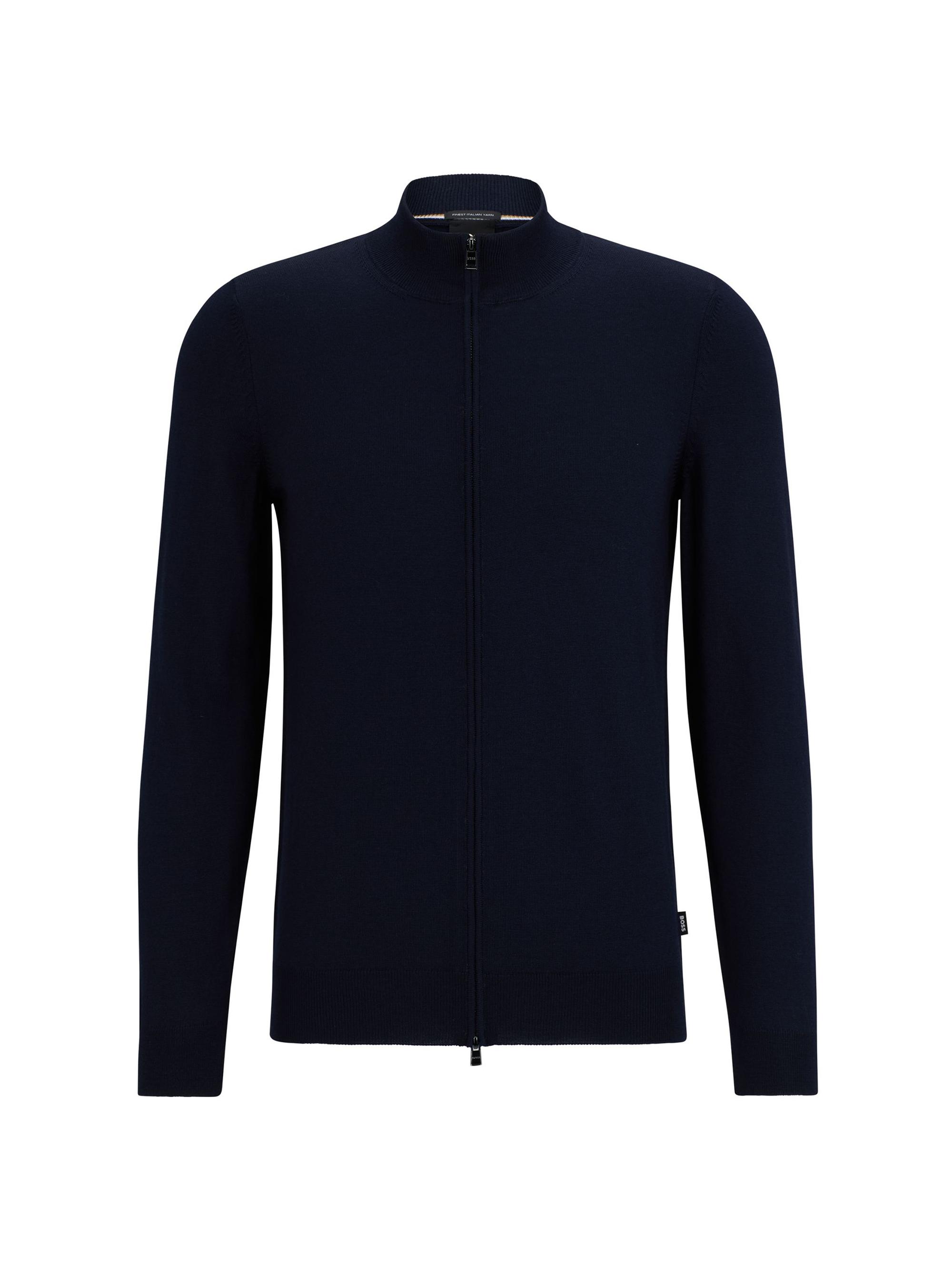 HUGO BOSS Men's Regular-Fit Cardigan in Virgin Wool - Dark Blue