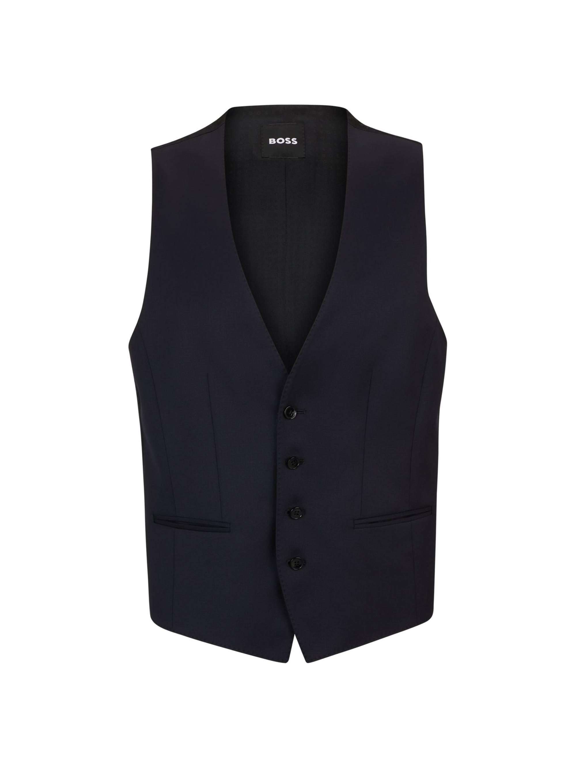 BOSS Men's Single-Breasted Waistcoat in Virgin-Wool Serge - Blue