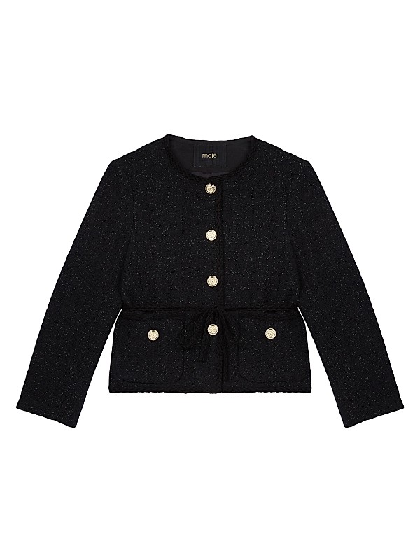Shop Maje Straight Cut Shiny Tweed Jacket | Saks Fifth Avenue Shop Maje Straight Cut Shiny Tweed Jacket | Saks Fifth Avenue