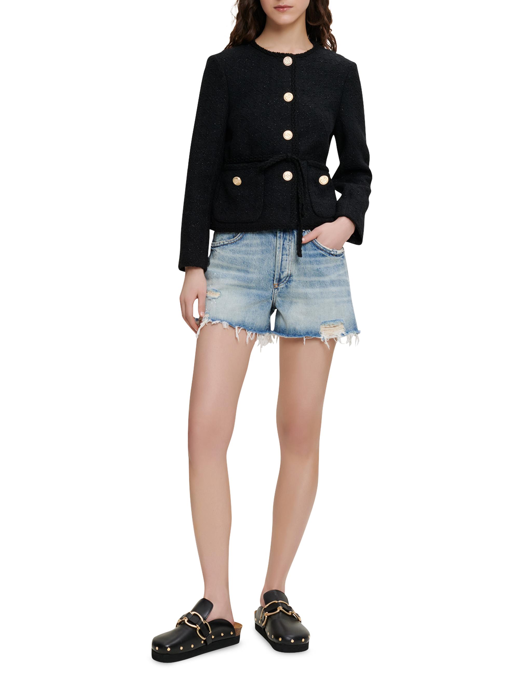 Maje Women's Straight Cut Shiny Tweed Jacket - Black