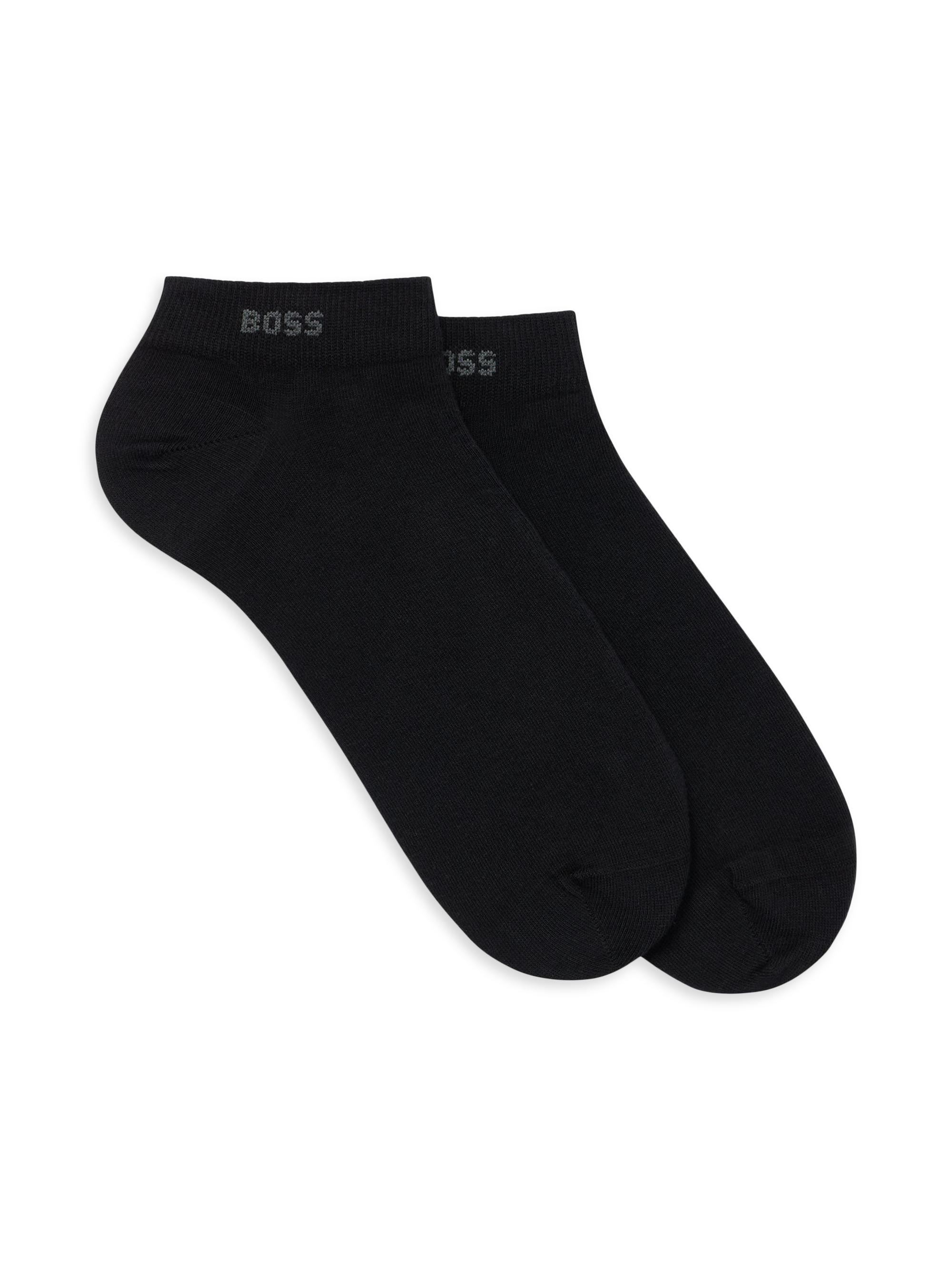 BOSS Men's Two-Pack of Ankle-Length Socks in Stretch Fabric - Black