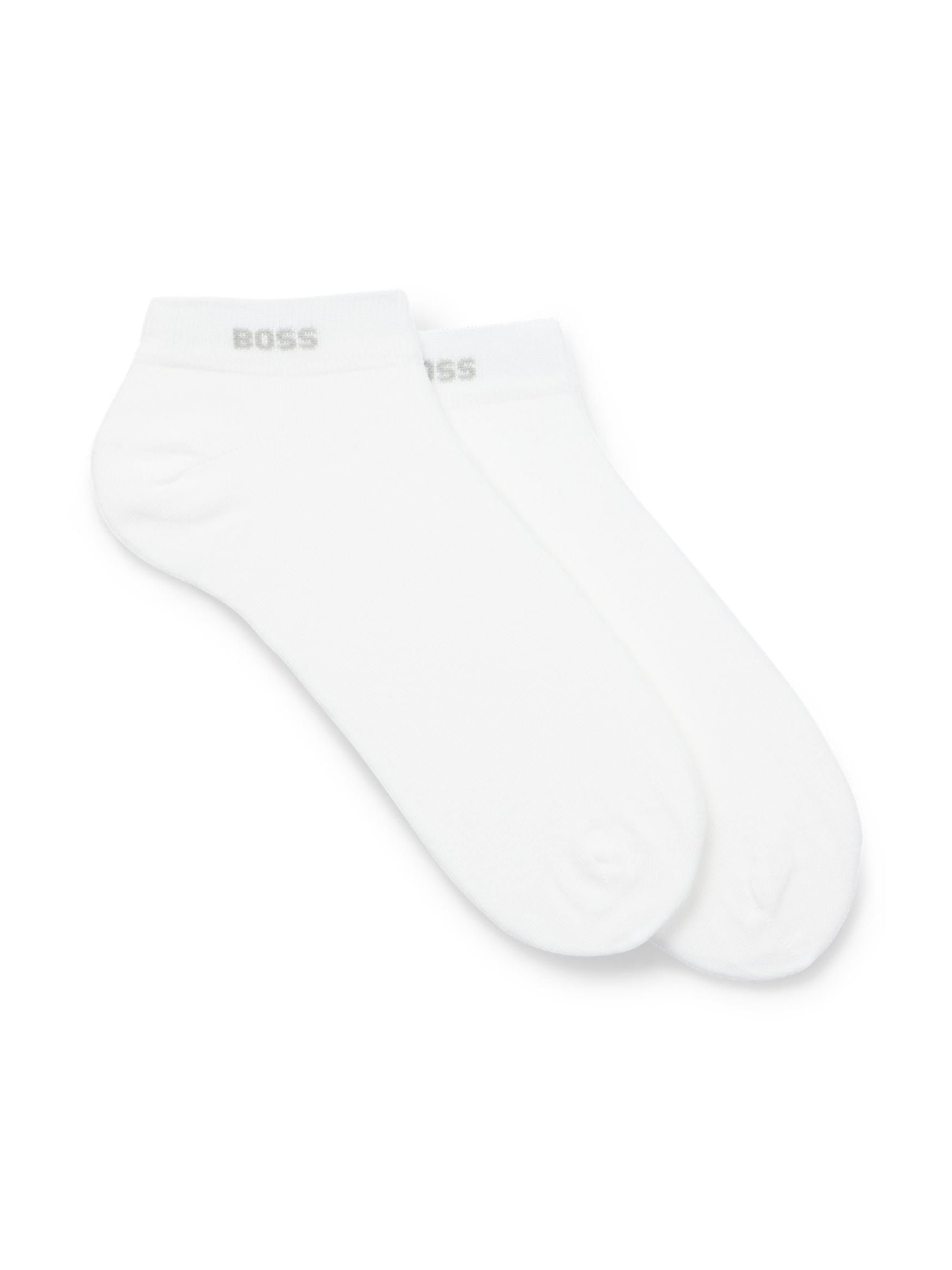 BOSS Men's Two-Pack of Ankle-Length Socks in Stretch Fabric - White