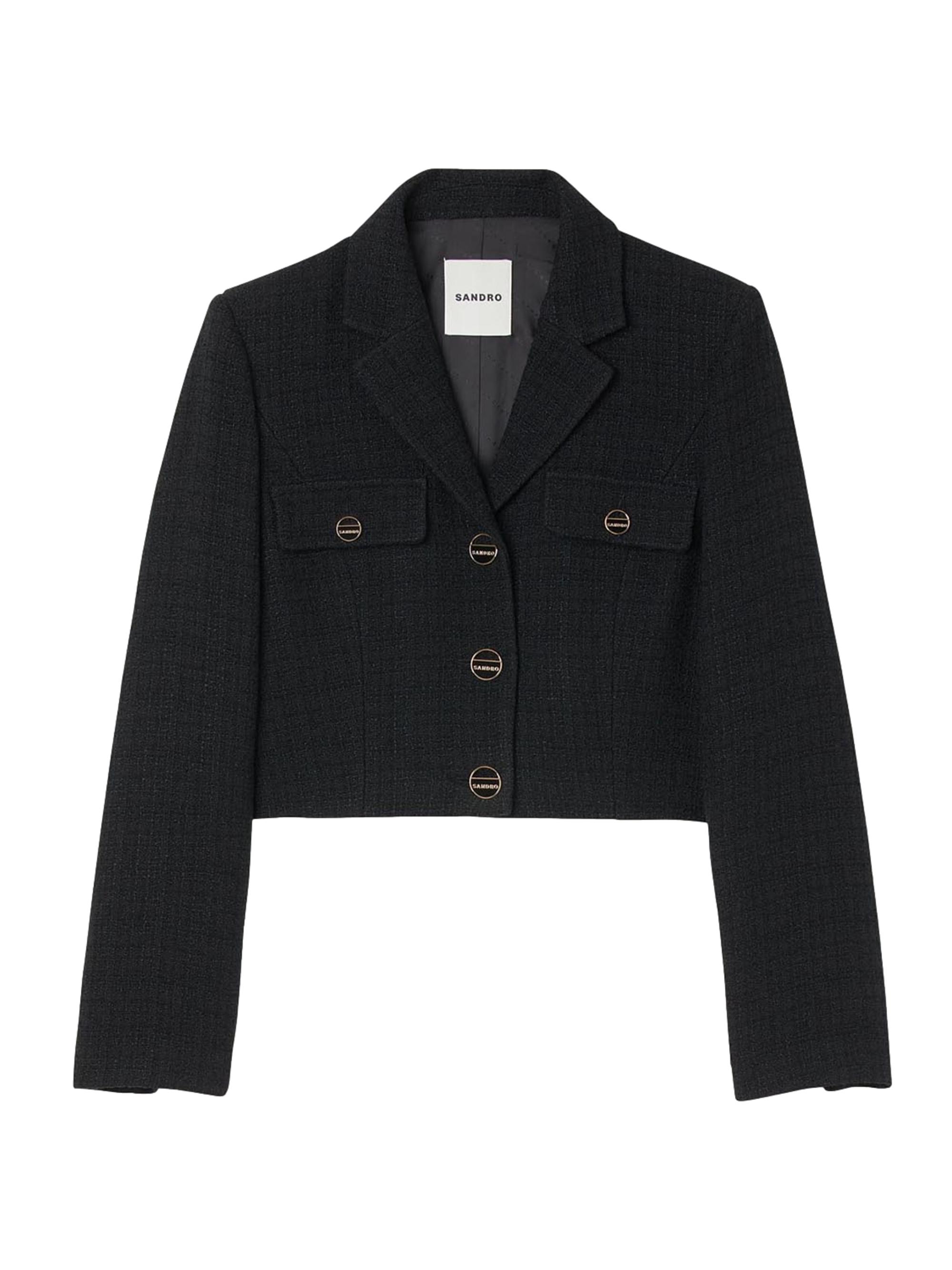 Sandro Women's Cropped Tweed Button-Up Jacket - Black