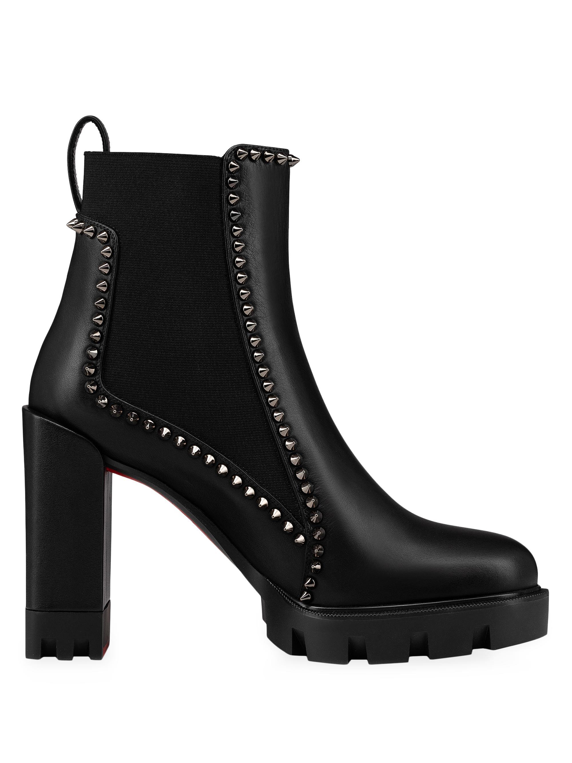 Christian Louboutin Women's Out Line Spike Lug 0MM Leather Booties - Black