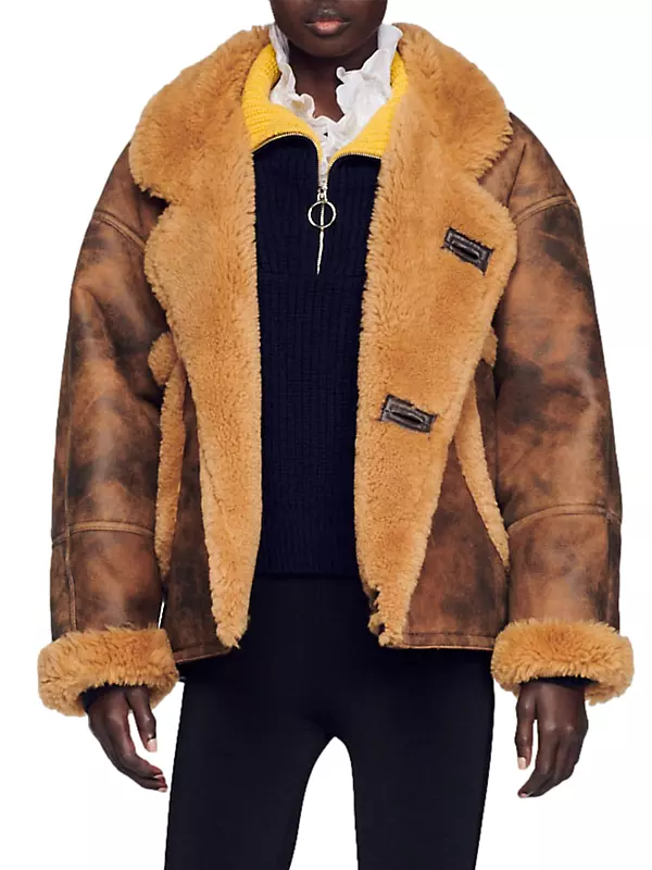 Sandro Shearling coat with flowers