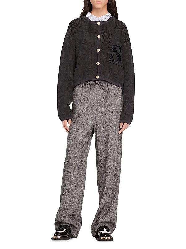 Sandro Knit Cardigan with Embroidered Pocket | Saks Fifth Avenue Sandro Knit Cardigan with Embroidered Pocket | Saks Fifth Avenue