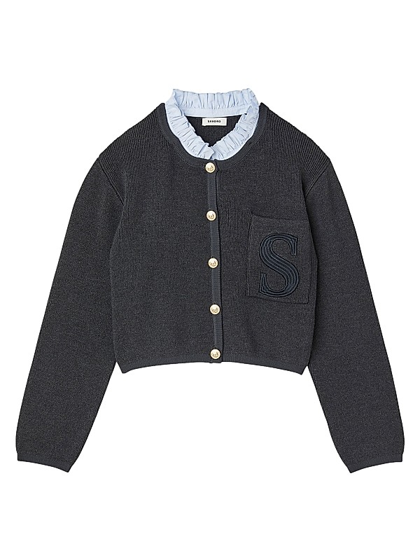 Sandro Knit Cardigan with Embroidered Pocket | Saks Fifth Avenue Sandro Knit Cardigan with Embroidered Pocket | Saks Fifth Avenue