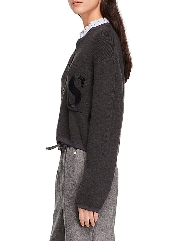 Sandro Knit Cardigan with Embroidered Pocket | Saks Fifth Avenue Sandro Knit Cardigan with Embroidered Pocket | Saks Fifth Avenue
