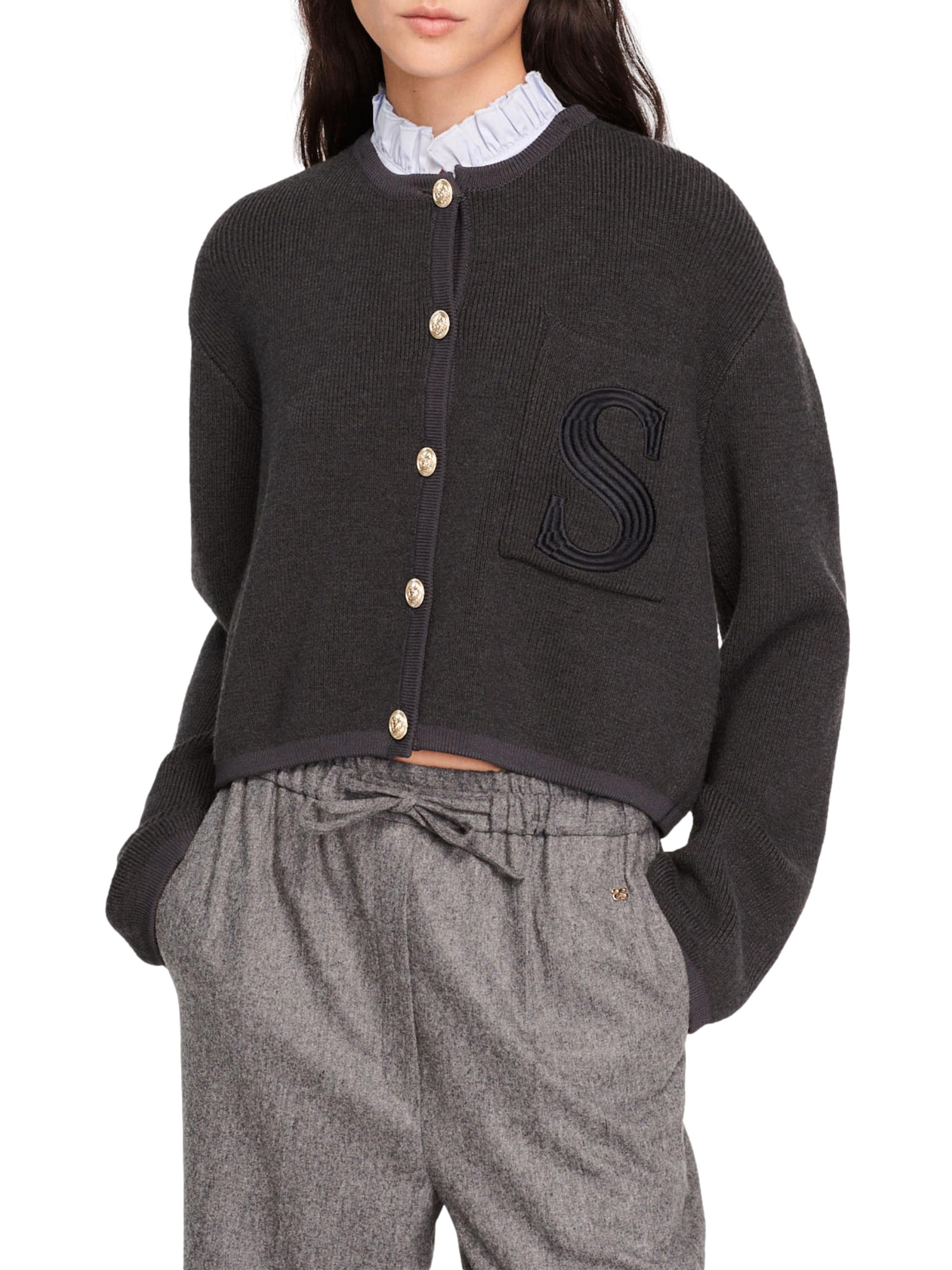 Sandro Knit Cardigan with Embroidered Pocket | Saks Fifth Avenue