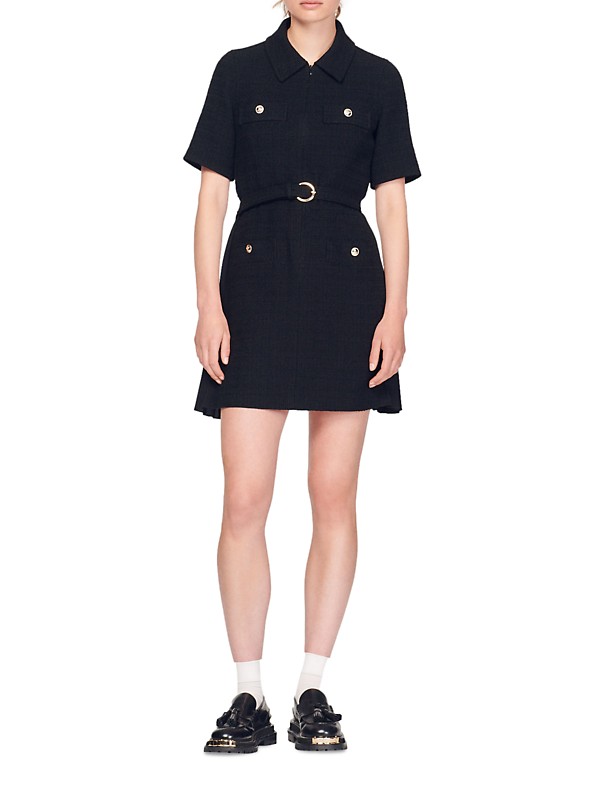 Shop Sandro Short-Sleeved Dress In Two Materials | Saks Shop Sandro Short-Sleeved Dress In Two Materials | Saks